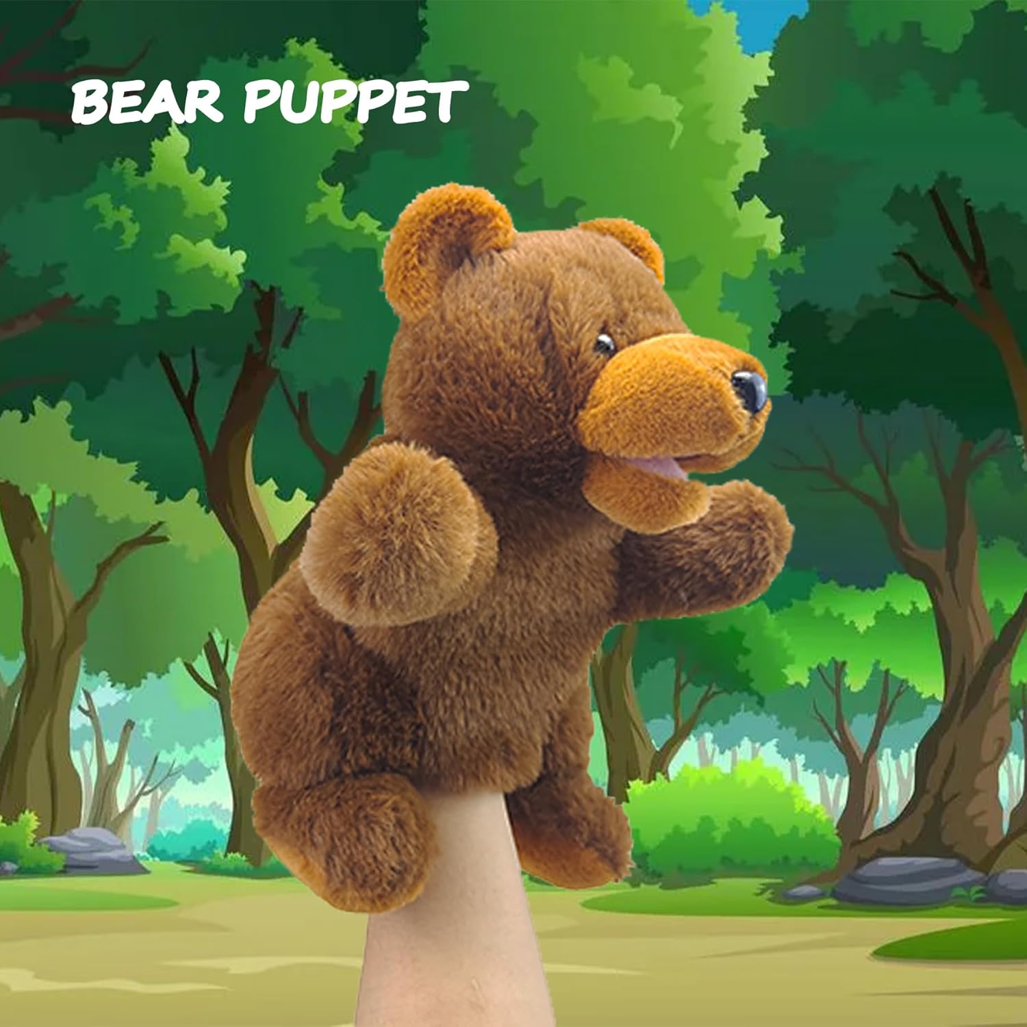 Hand Puppets Bear Puppet,10" Animal Hand Puppets for Kids, Hand Puppet for Toddlers 1-3 and Kids with Movable Mouth,Bear Stuffed Animal Plush Puppets Toy Gift for Interactive Storytelling