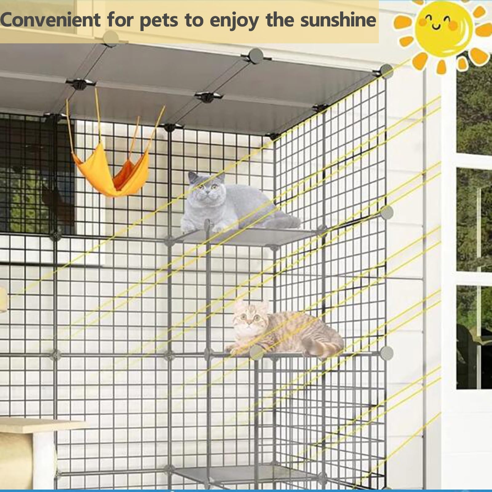 Gabbia per gatti da interno con piattaforme, ideale per 1-4 gatti, rete metallica crittografata, perfetta per godersi il sole all'aperto
