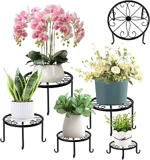 UgyDuky 5Pcs Metal Plant Stand for Outdoor Indoor Plants Heavy Duty Flower Pot Stands Rustproof Iron Round Potted Plant Holder Plant Shelf Plant Support Rack for Garden Home-Assorted 5 Sizes-Black