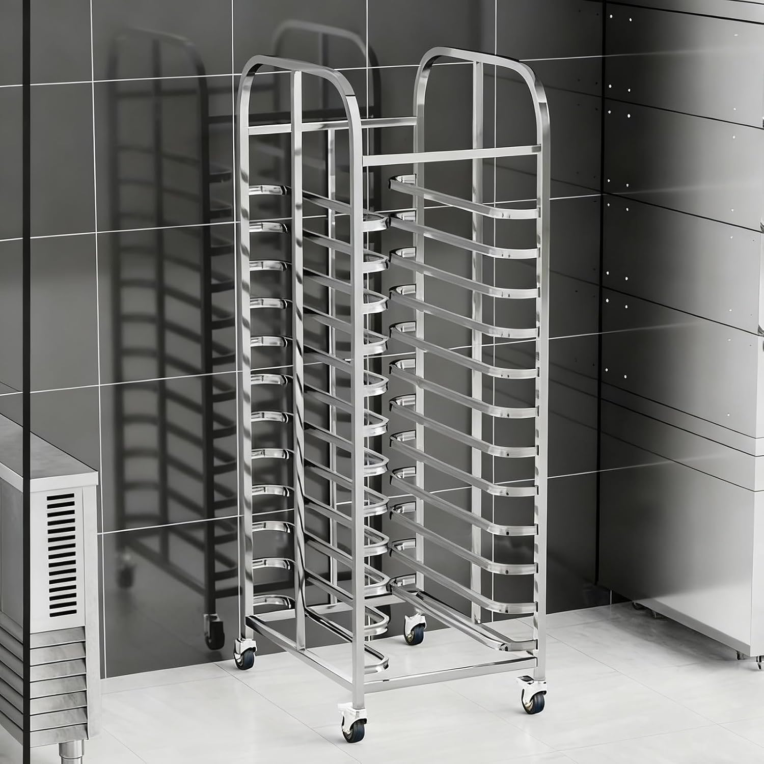 WDJBPSH Mobile Bread Baking Speed Rack for Commercial Kitchen, Stainless Steel Storage Proofing Cart for Bakery/Hotel/School/Cafeteria/Pizzeria, Load-5kg/Layer(15 tier(169cm/66.5in))