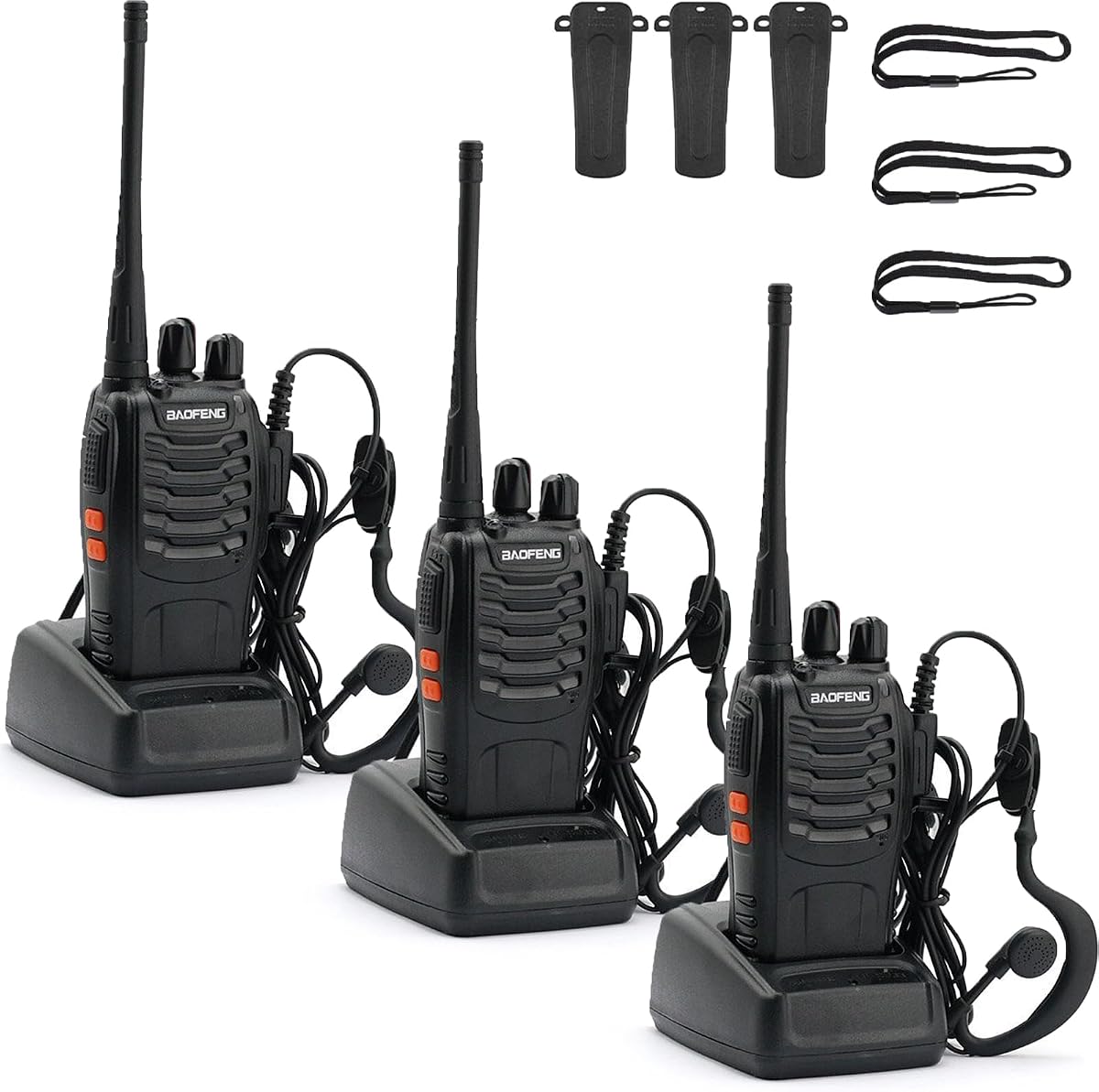 BF-888S Long Range Walkie Talkies for Adults with Earpieces 3Pack | 16 Channel Walkie Talky Rechargeable, walkie talkie cruise,with Flashlight for Team, Hunting Skiing Two Way Radios