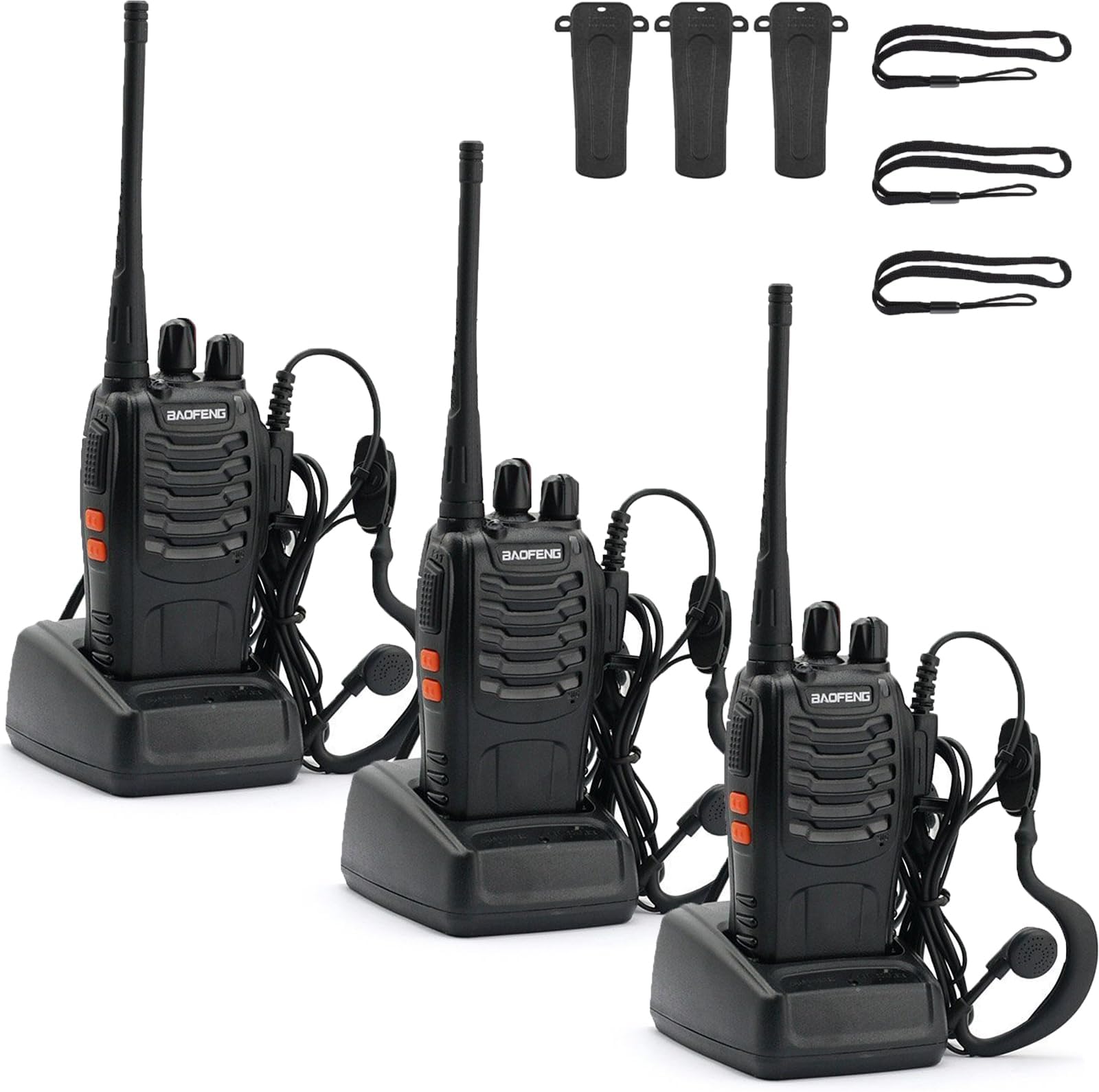 BAOFENG BF-888S Walkie Talkies Long Range for Adults with Earpieces,16 Channel Walkie Talky Rechargeable Handheld Radio for Cruise Hunting Skiing Two Way Radios (3Pack)