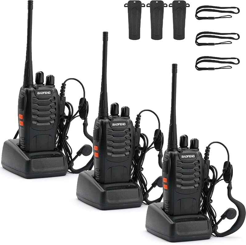 BF-888S Long Range Walkie Talkies for Adults with Earpieces 3Pack | 16 Channel Walkie Talky Rechargeable, walkie talkie cruise,with Flashlight for Team, Hunting Skiing Two Way Radios