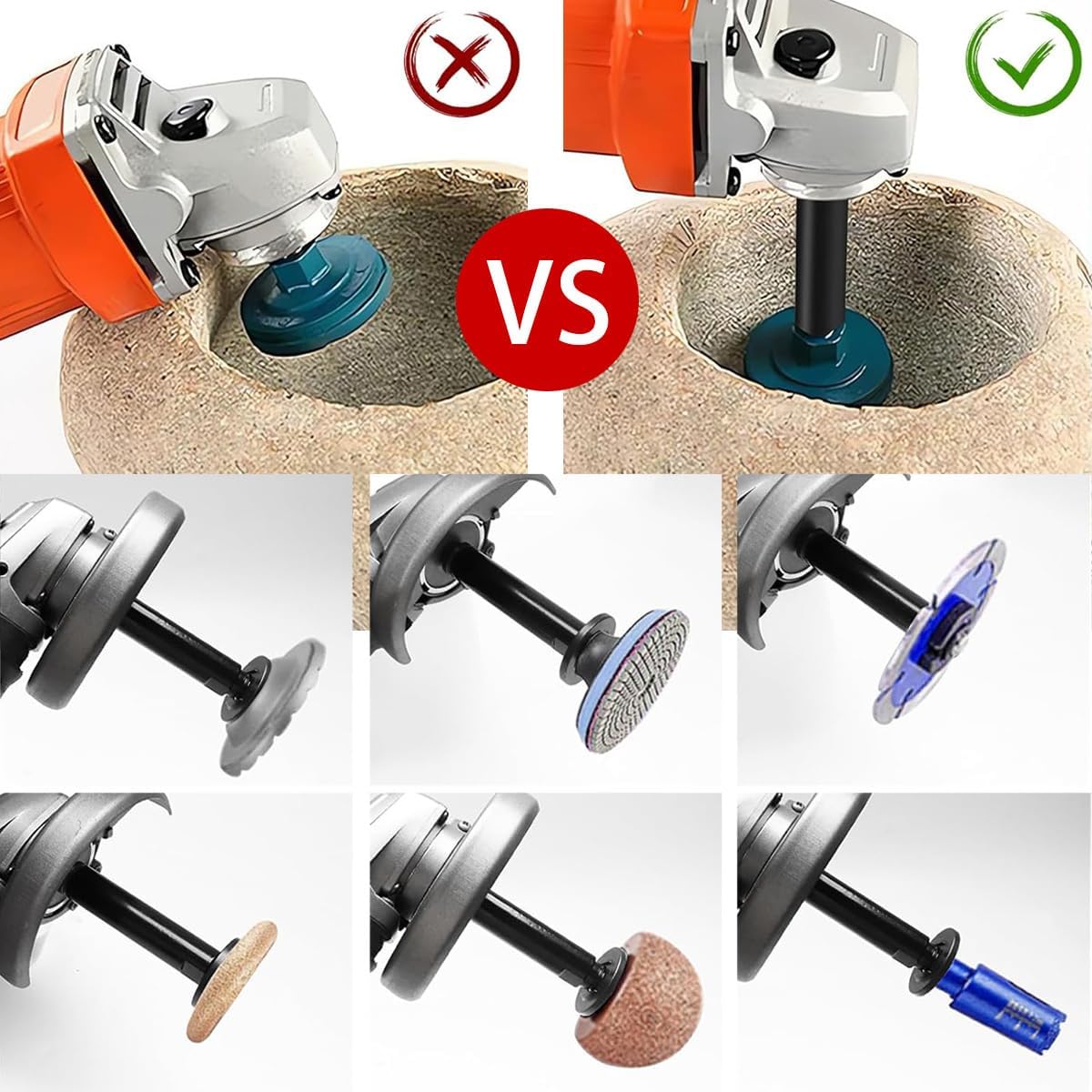14PCS 5/8″ 11 Angle Grinder Extension Rods Set 4 Size(2",3″, 4″, 5.5″) with Adjustable Spanner Wrench & 4 Sets Flange Lock Nuts-Universal Adapter for 5/8" 11 Thread Grinders