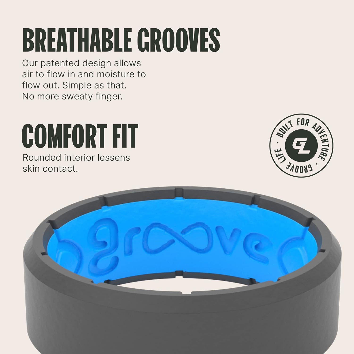 Vista 3 de Groove Life Edge Silicone Ring - Breathable Rubber Wedding Rings for Men, Lifetime Coverage, Unique Design, Comfort Fit Ring