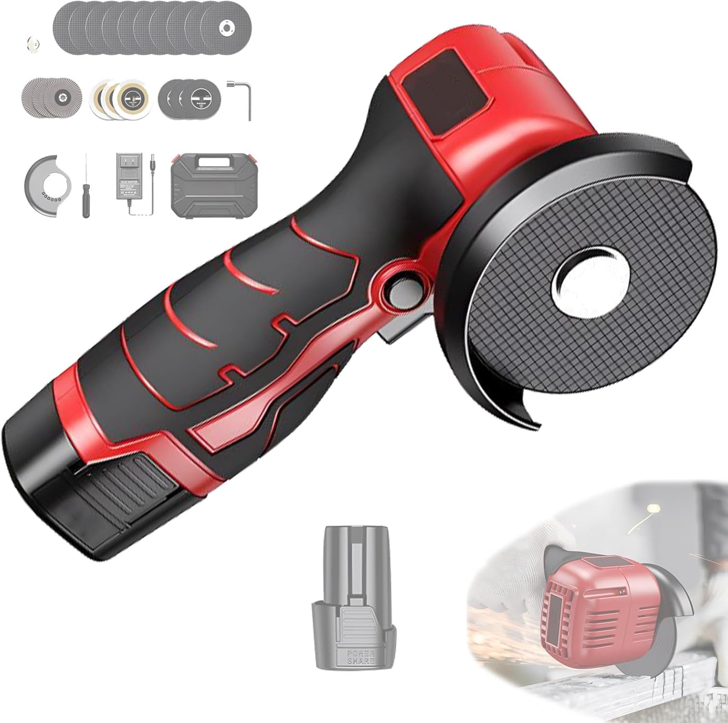 Mini Angle Grinder,28000rpm Cordless Angle Grinder,Small Portable Hand Grinder Cutting Machine With 6000mAh Battery,10 Metal Cutting Discs For Wood/Metal Cutting,1battery
