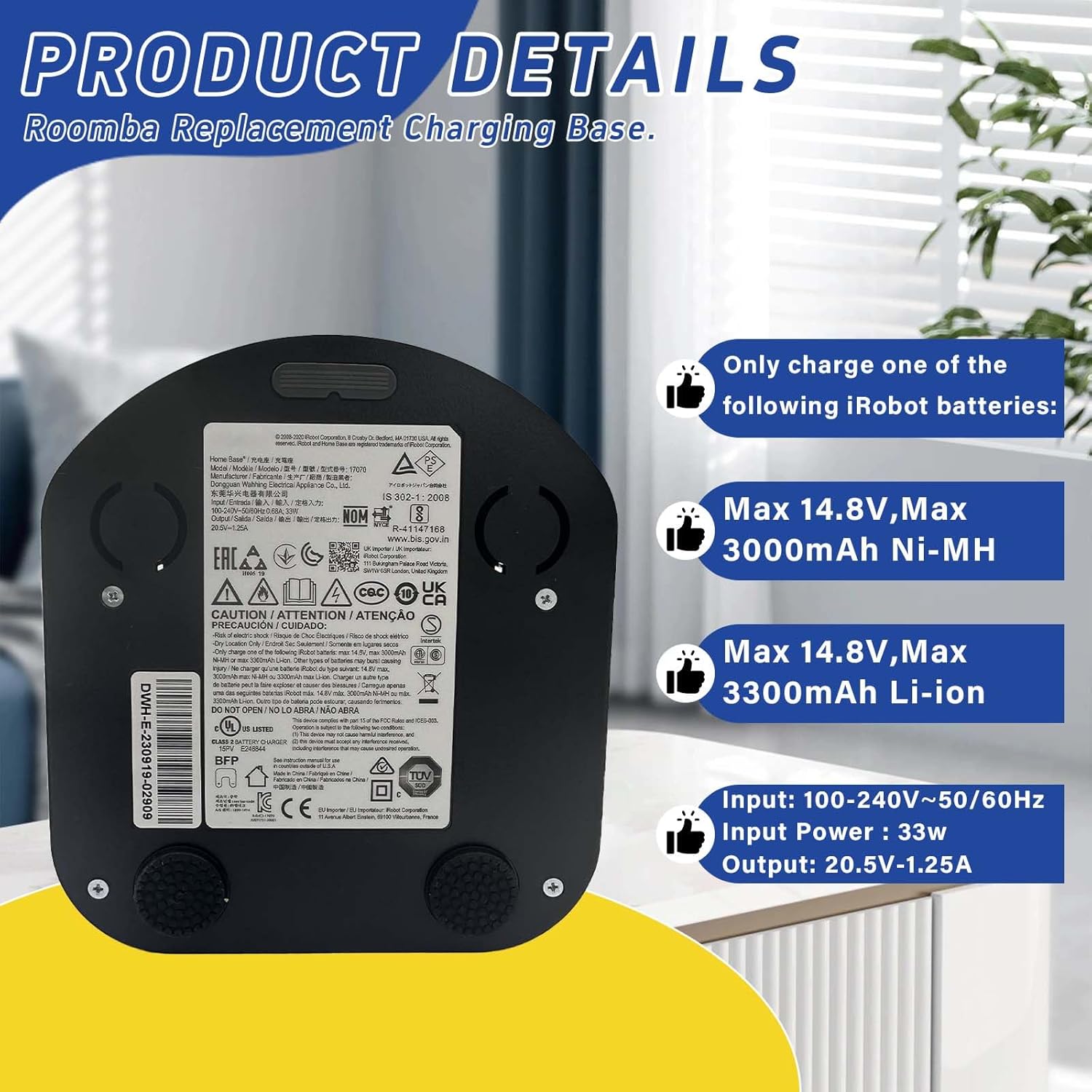 Charger Dock Charging Base, Docking Station with Charger Cord Compatible with Roomba for iRobot Roomba e5 e6 i1 i3 i4 i6 i7 i8 500 600 700 800 900 Series