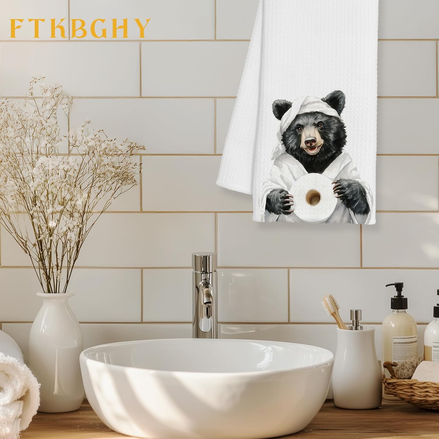 Funny Black Bear Hand Towels for Bathroom, Bear Lover Gifts, Funny Wild Animal Decorative Hand Towels for Washroom Restroom Powder Room, Bears Bathroom Decor, 16x24 Inch - Image 2