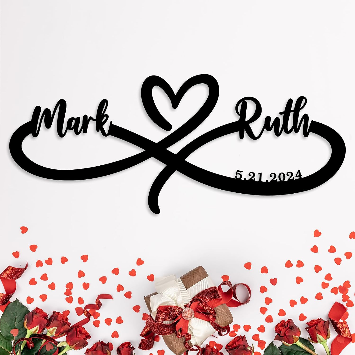 Personalized Infinity Sign, Infinity Heart Metal Wall Art, Personalized Infinity Metal Name Sign for Family Wall Décor, Valentine’S Day Present, Anniversary & Wedding Present, Infinite Love Décor