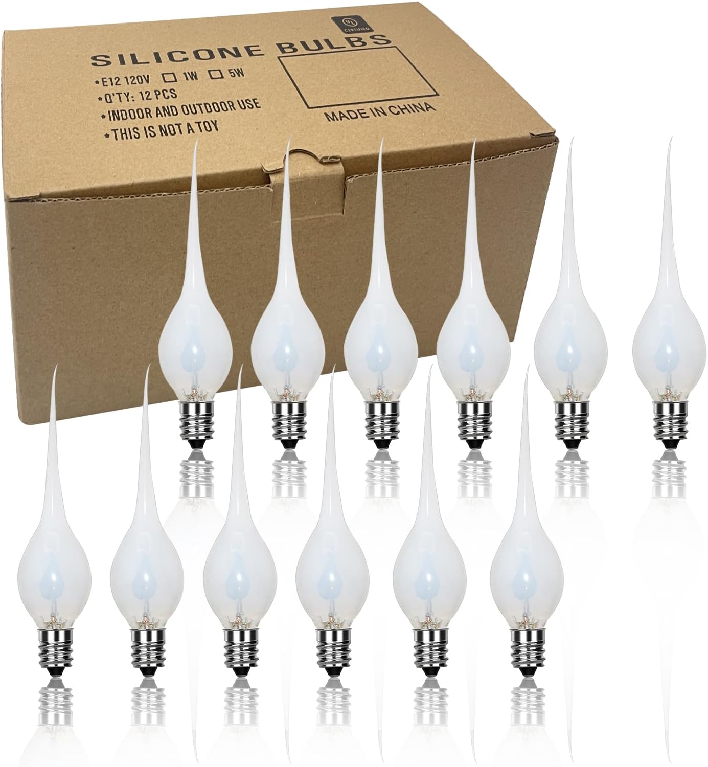 Flicker Flame Candle Light Bulbs,Silicone Replacement Bulbs for Country Style Electric Window Candle Lamps Chandeliers,120/1 W C7/E12 Candelabra Base 12 Pack
