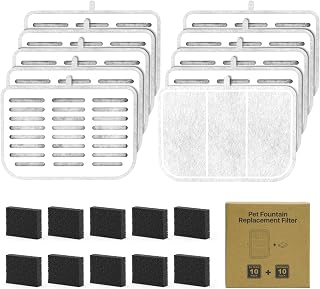 Katzenbrunnen Filter für E VERSWEET MAX drahtlos 105 fl.oz/3L Haustier-Katzenwasserspender Filterersatz, Mehrstufiges Filtersystem (Quadrat-10 Filter+10 Schwämme)