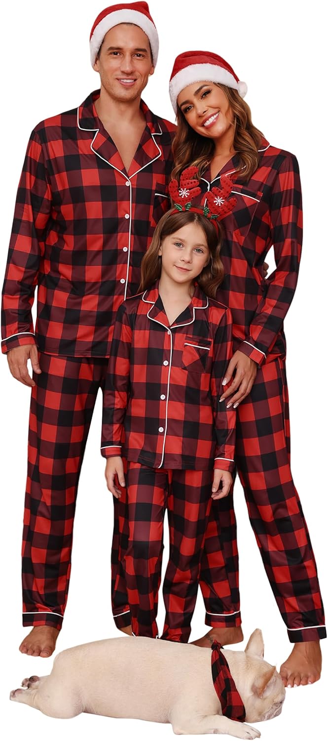 iClosam Christmas Family Matching Pajamas Long Sleeve Button Down Pj Set Festival Party Sleepwear