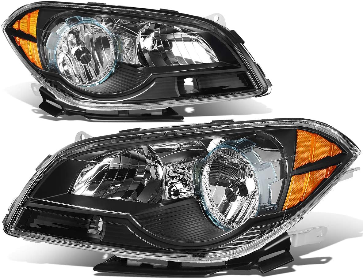 Auto Dynasty Headlight Assembly for 2008–2012 Chevy Malibu (Pair) Black Housing with Amber Corner