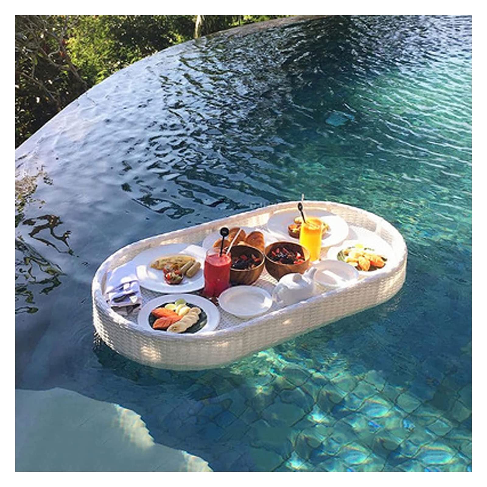Plateau de Service Flottant de Luxe, Plateau de Piscine, Plateau de Petit-déjeuner Flottant en rotin Jaune, Plateaux de Service flottants ovales, Bar de Table, Plateaux de Service de Piscine