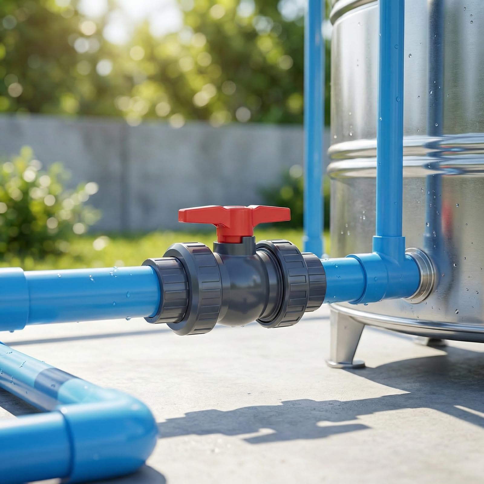 Válvula de bola con conector de manguera de PVC, válvula de cierre para piscina, incluye 1 válvula de cierre de 1 1/2" (50 mm), 2 boquillas de manguera de 32-38 mm, conector de manguera de