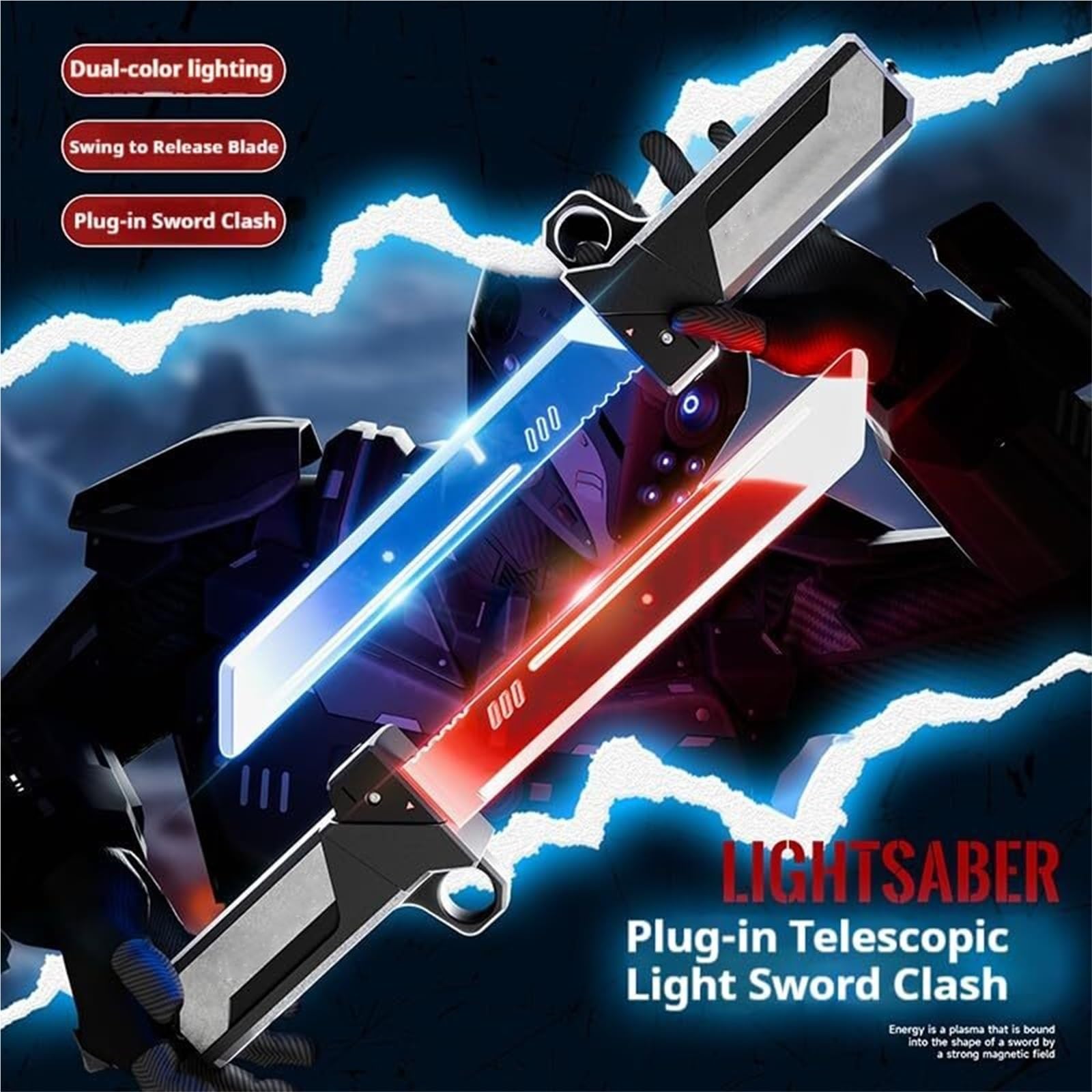 Generico Giocattolo con Spada Laser Retrattile A Due Colori, Spada Laser 2 in 1 con Impugnatura Reversibile Rossa/Blu for Giochi di Ruolo, Feste E attività di Gioco di Ruolo