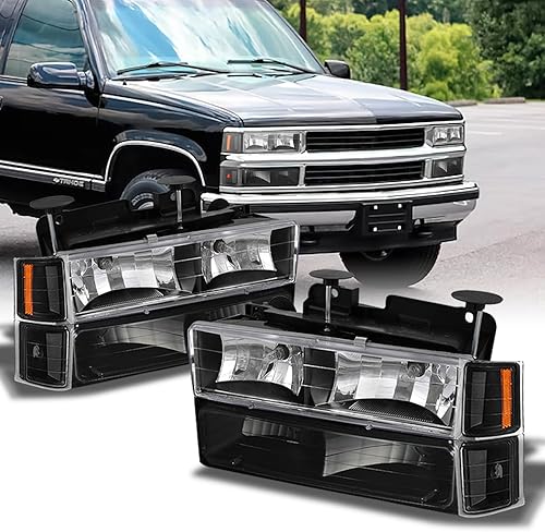 Miniatura 1 de AKKON - Para Chevy CK 1994-1998 150025003500 Tahoe Suburban Tamaño completo C10 Faros negros izquierdo+faro derecho