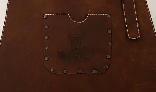 Miniatura 6 de Delantal de cuero 100% auténtico, hecho a mano para barman, chef, carnicero, metalúrgico, carpintero, herrero, camarero, Marrón, camello y marrón