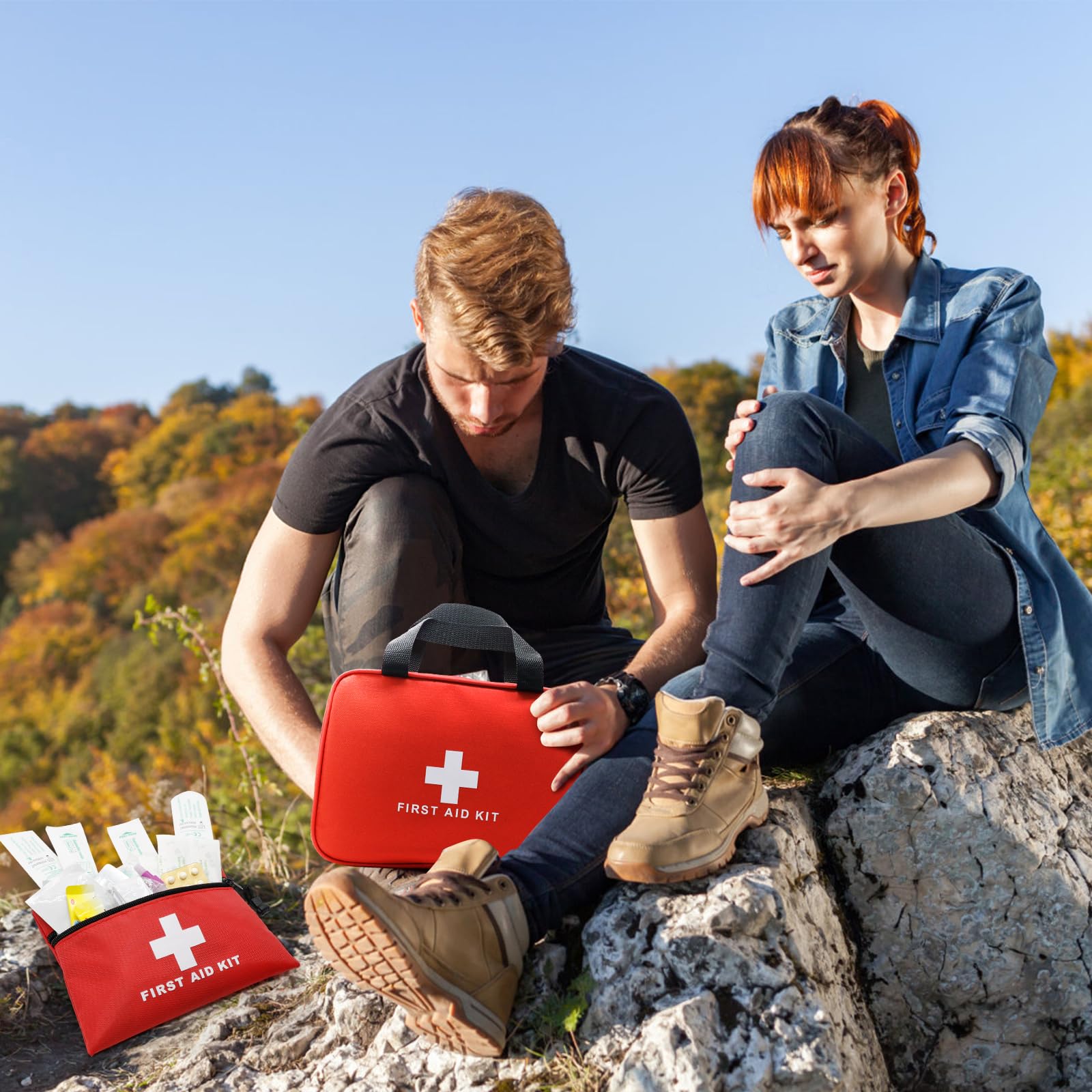 Faylapa Erste-Hilfe-Tasche für Zuhause, leere Reiseutensilien, medizinische Tasche für Reisen, Büro, Fahrzeug, Camping, Outdoor (1 Stück 24 x 18 x 8 cm + 6 Stück 20 x 14 cm, nur Tasche)