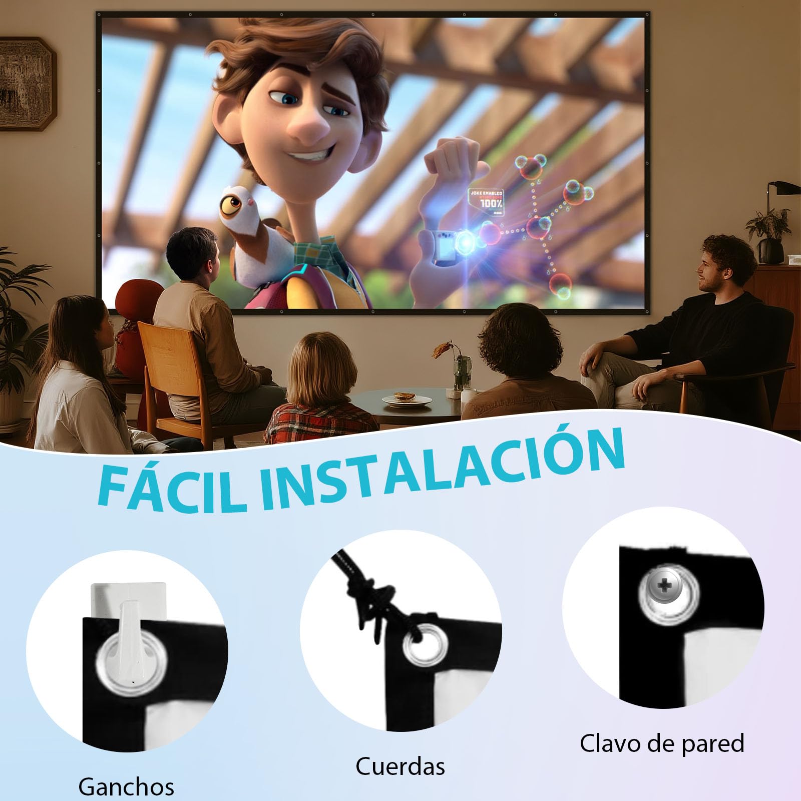 Proyector de Pantalla de 84 Pulgadas para Exterior/Interior, Pantalla de proyección con Fondo Negro, sin Arrugas y Lavable, Pantalla de proyección portátil, 198 x 113 cm (16:9), portátil con