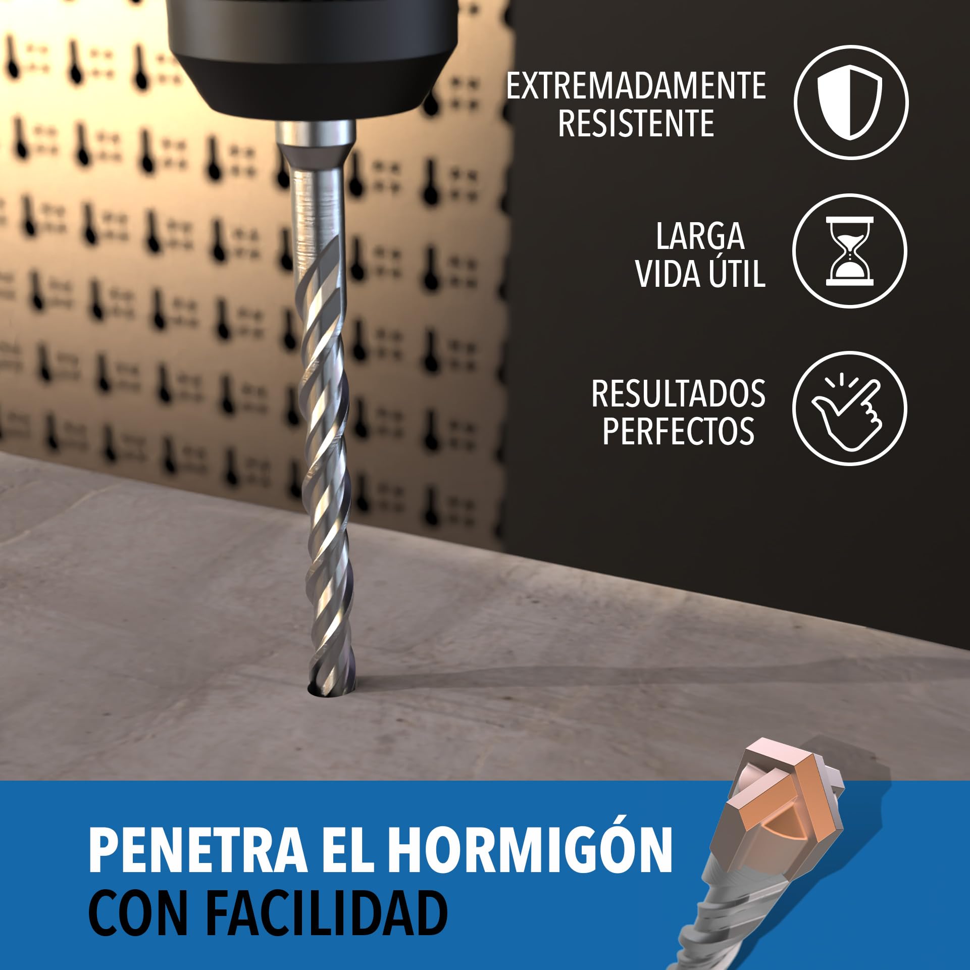 SDS Plus - Juego de brocas para hormigón, 7 piezas, incluye caja, diámetro de 5, 6, 6, 8, 8, 10, 12 x 156 mm, juego de brocas profesionales para hormigón, piedra y mampostería