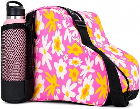 Fydelity Cute Roller Skate Bags for Women; Ideal Quad Roller Skate Bag or Roller Skate Bags for Girls; Use as Ice Skating Bag, Figure Skating Bag, Ice Skate Bags for Girls w/Clip-On Water Bottle Bag