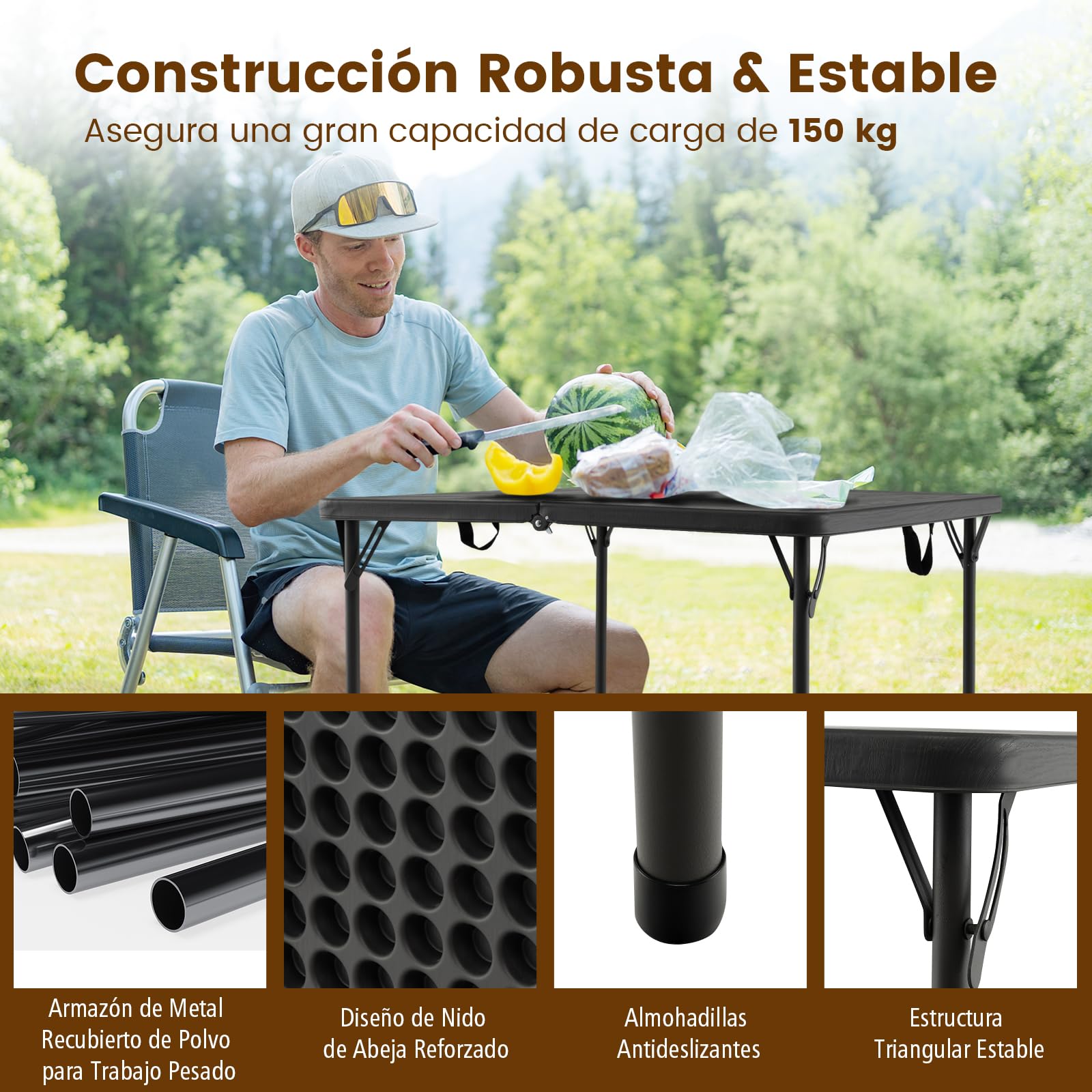 GOPLUS Mesa Plegable de 3 Pies, Mesa de Camping Plegable Portátil y Ligera con Asa de Transporte, Estructura de Metal, Mesa de Picnic para Interior y Exterior, Mesita de Comedor para Fiesta (Gris)