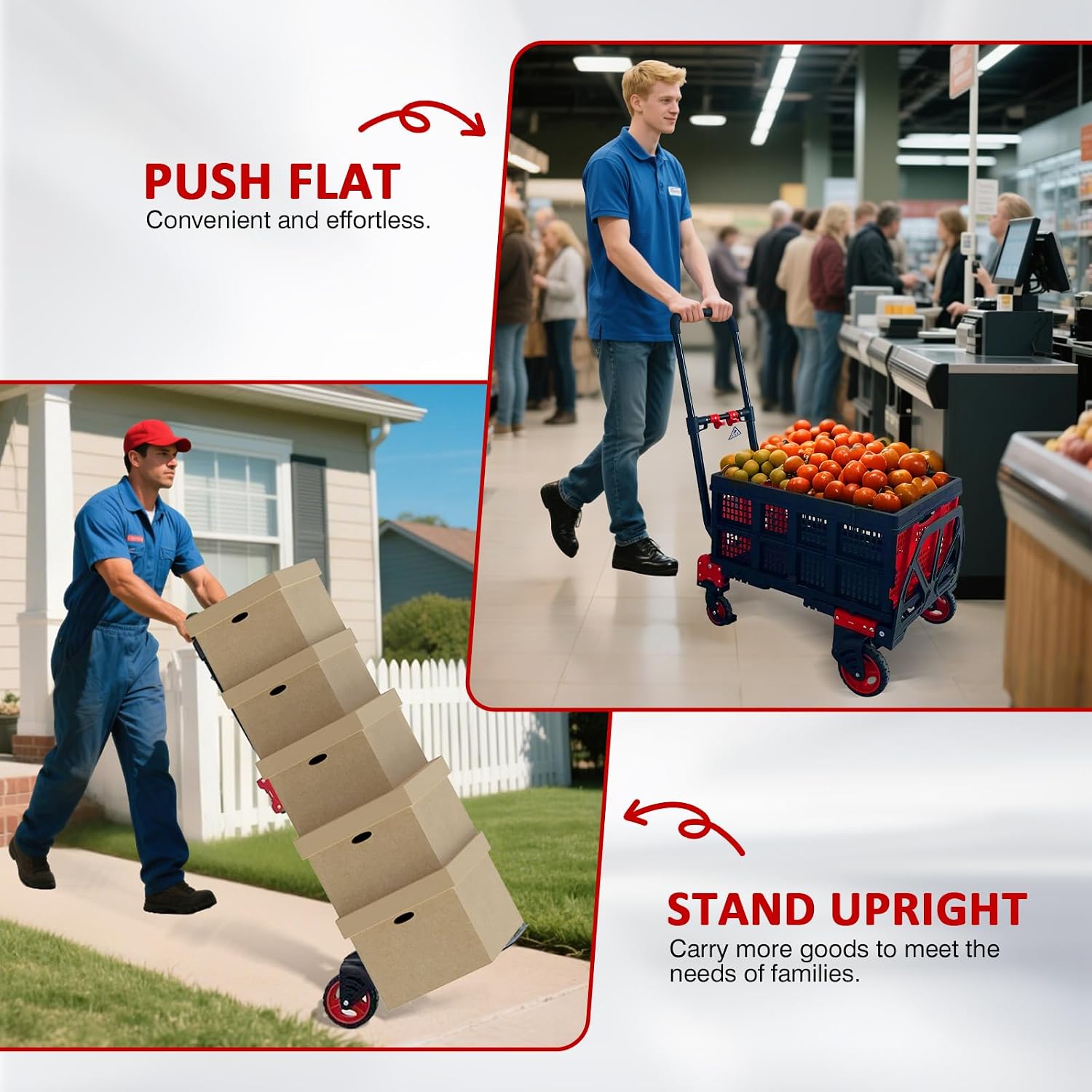 2-in-1 Folding Hand Truck Dolly 330LB Load Carrying,Hand Truck Foldable Dolly with Retractable Handle and 4 Rubber Wheels,Portable Folding Hand Cart for Shopping,Moving,Office