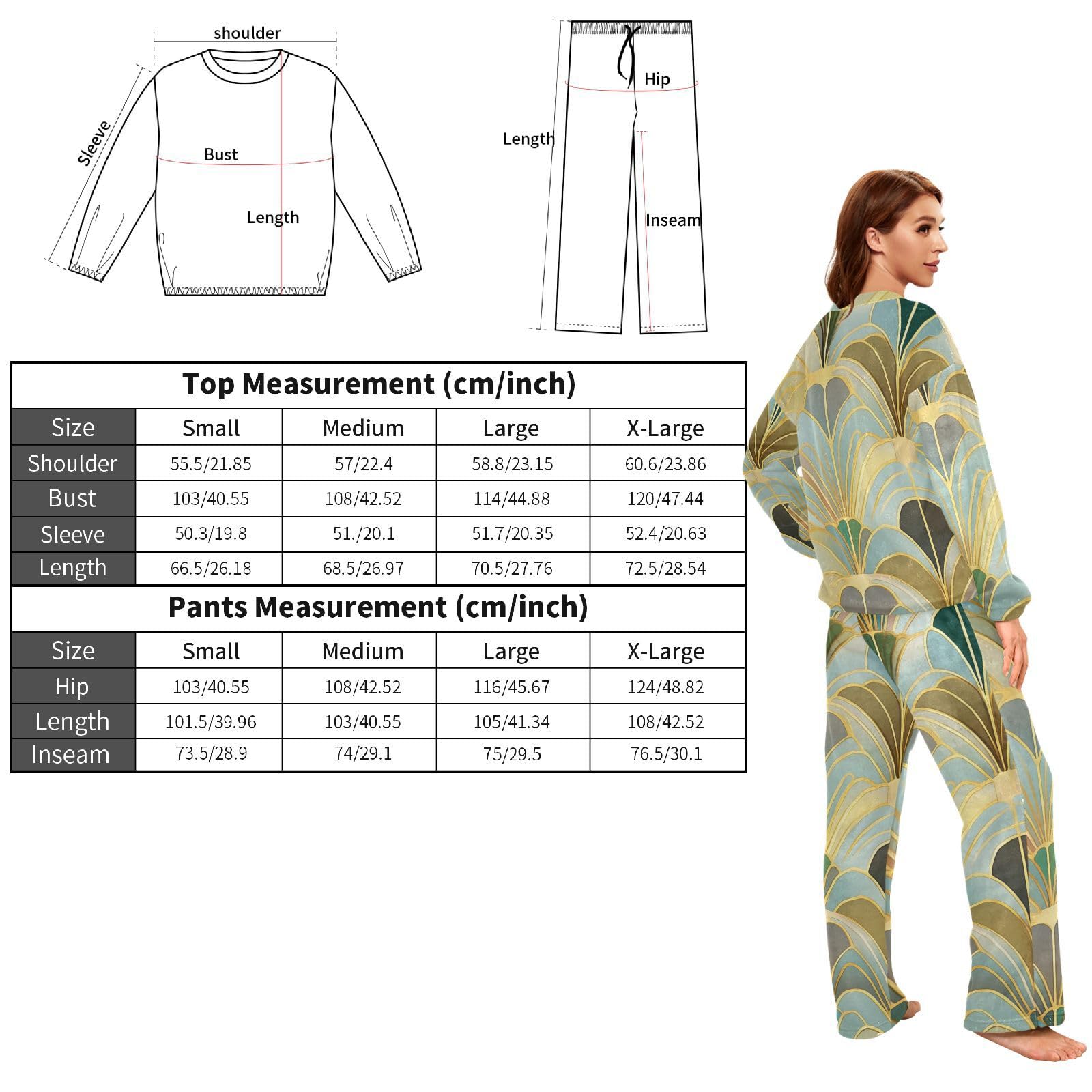Set pigiama da donna in pile morbido astratto verde astratto set manica lunga girocollo Pj set
