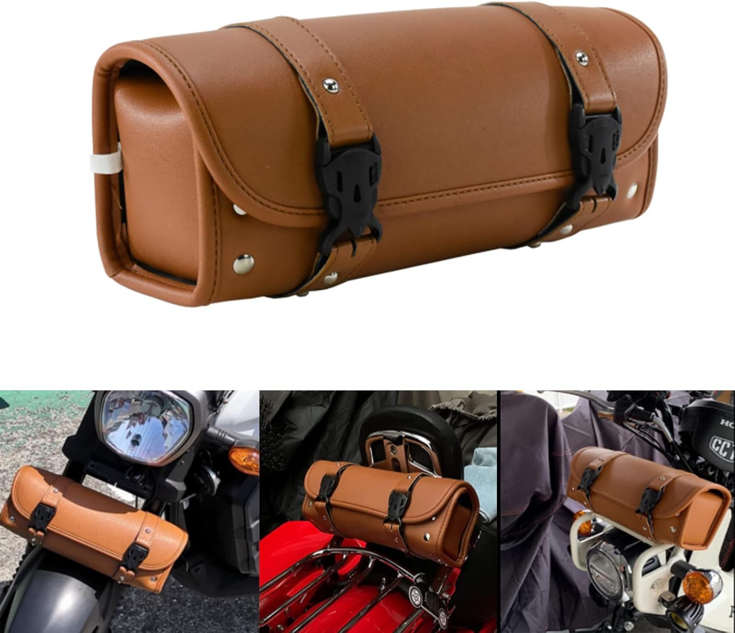 Motorcycle Saddlebag, Brown Leather Universal Fit for Harley, Yamaha, Suzuki, Kawasaki