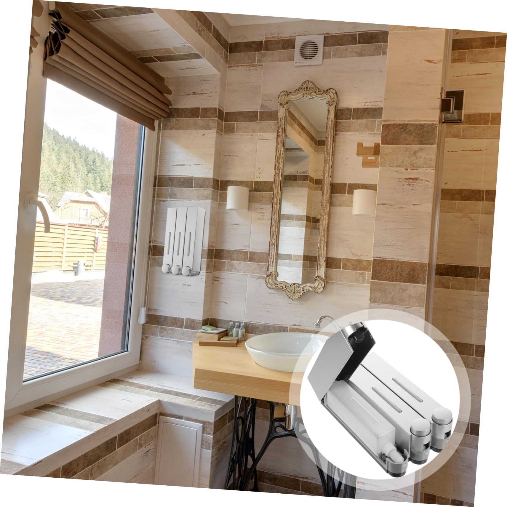 Distributore Doccia a Parete a Tre Testine, Argento | Ricaricabile a Tre Scomparti, Montaggio Fisso, Design a Perdite, Abs e Pvc