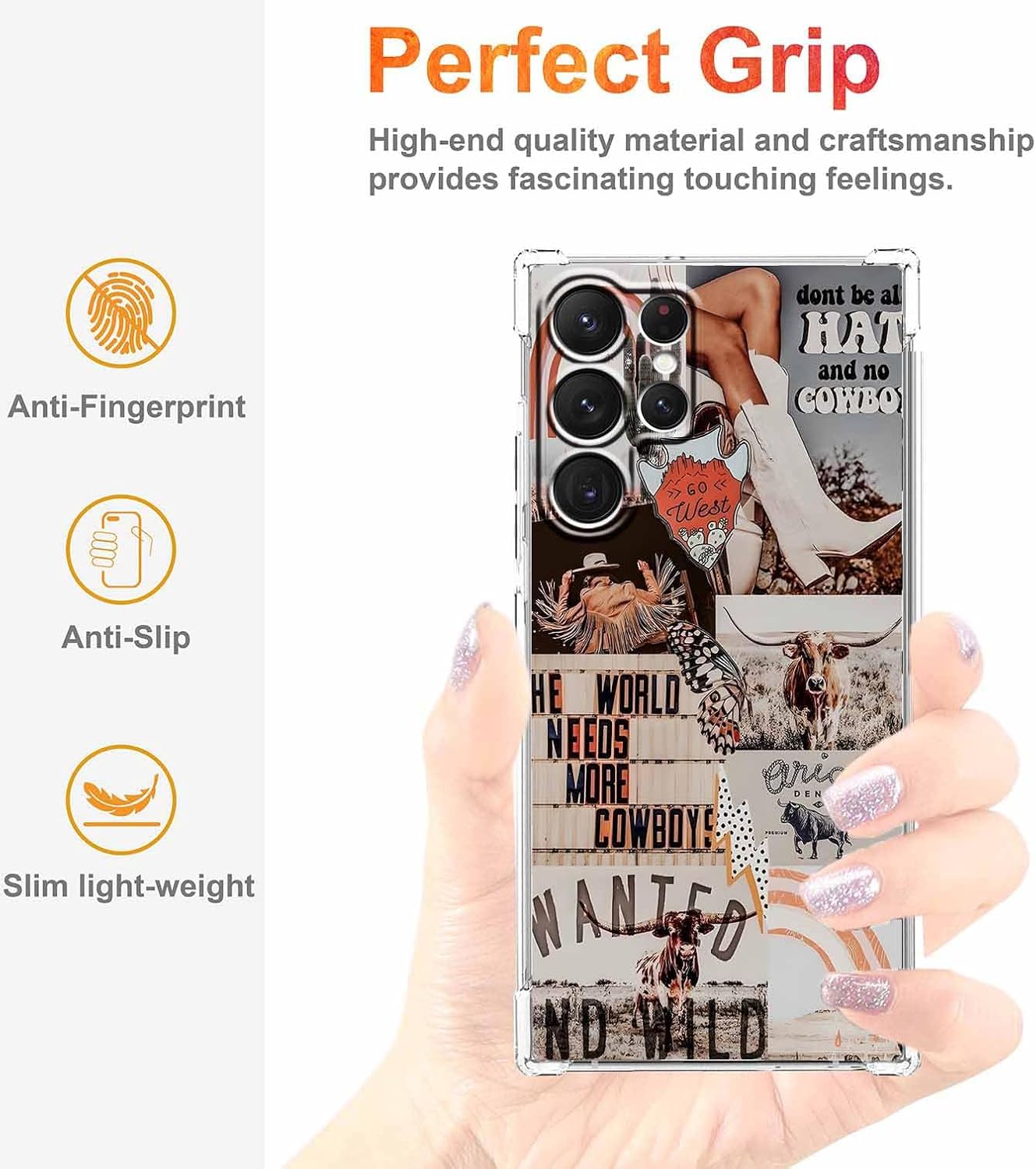 West Cowboy Case for Samsung Galaxy S25 Ultra,Western Country Art Collage,Trendy Soft TPU Protective Case Compatible for Galaxy S25 Ultra - Image 2