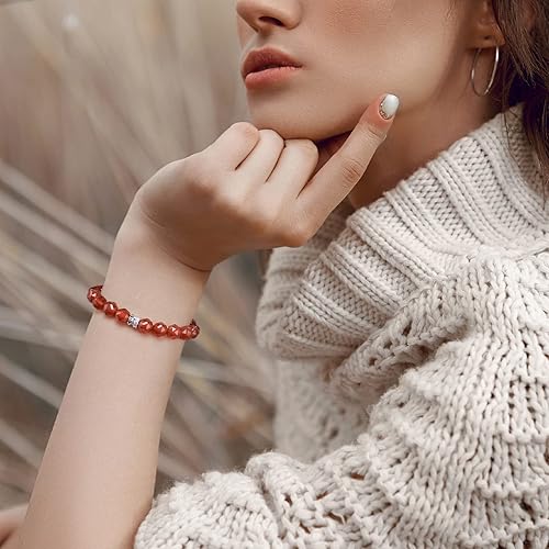 Miniatura 5 de AWNL Pulsera trenzada de morganita con piedras preciosas naturales y cuarzo fresa, ágata roja, con dije central de plata de ley, regalo para mujer