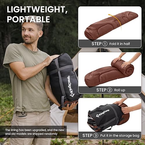Miniatura 8 de KingCamp Saco de dormir de franela de algodón, sacos de dormir grandes y altos para adultos para clima frío, cierre juntos para saco de dormir 2P