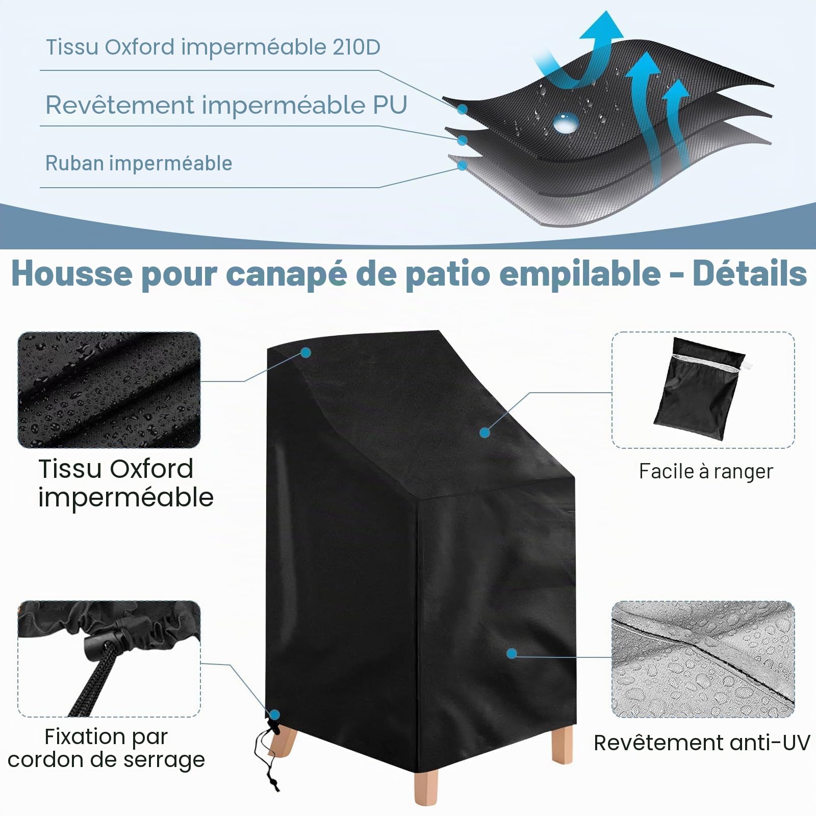 Housse Chaise Jardin, Oxford Housse De Protection pour Chaises ImperméAble, Coupe-Vent, Anti-UV Housses Fauteuil Jardin - 64x64x70/120 cm