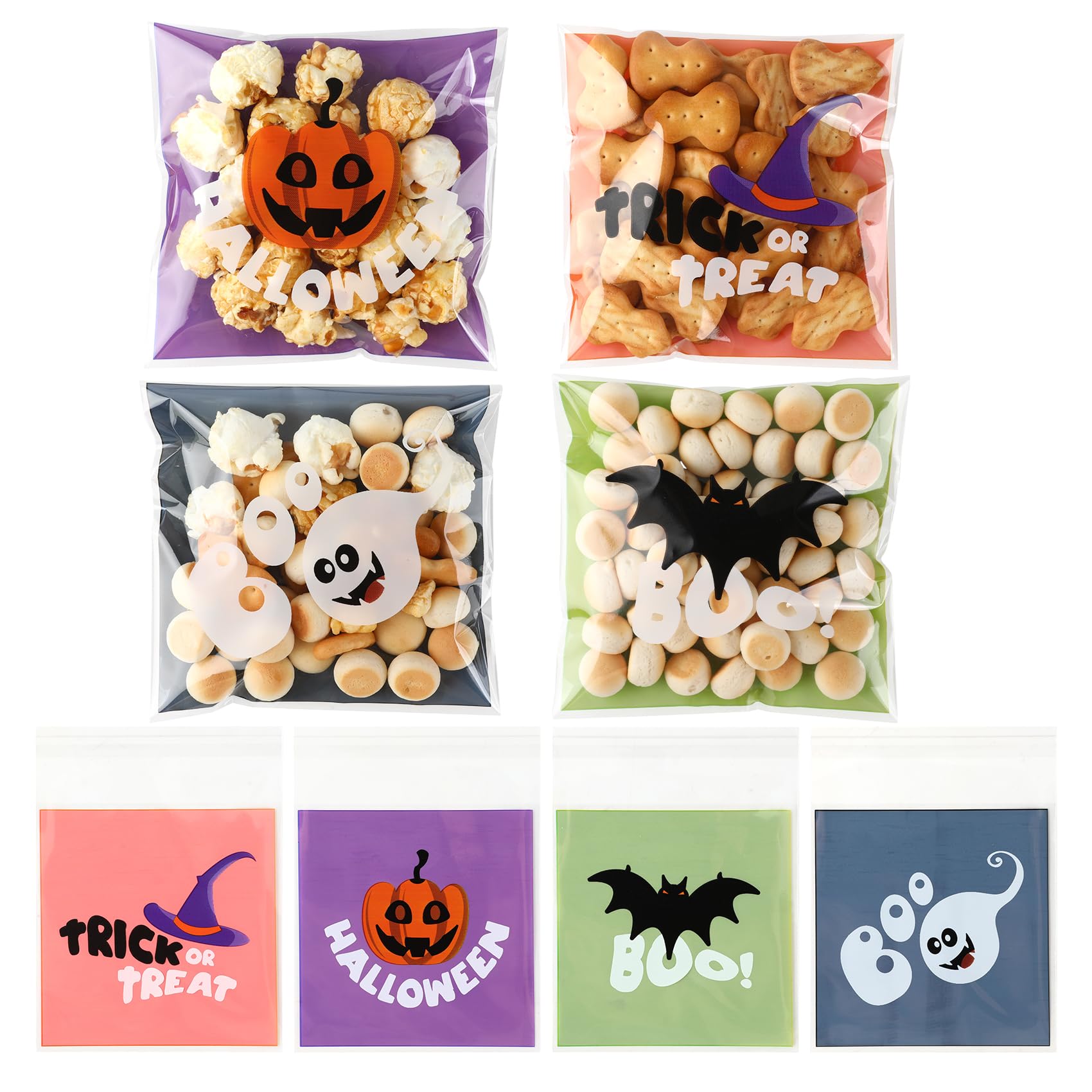 100pcs Halloween Candy Bag for Sweets Cellophane Bags for Trick or Treating