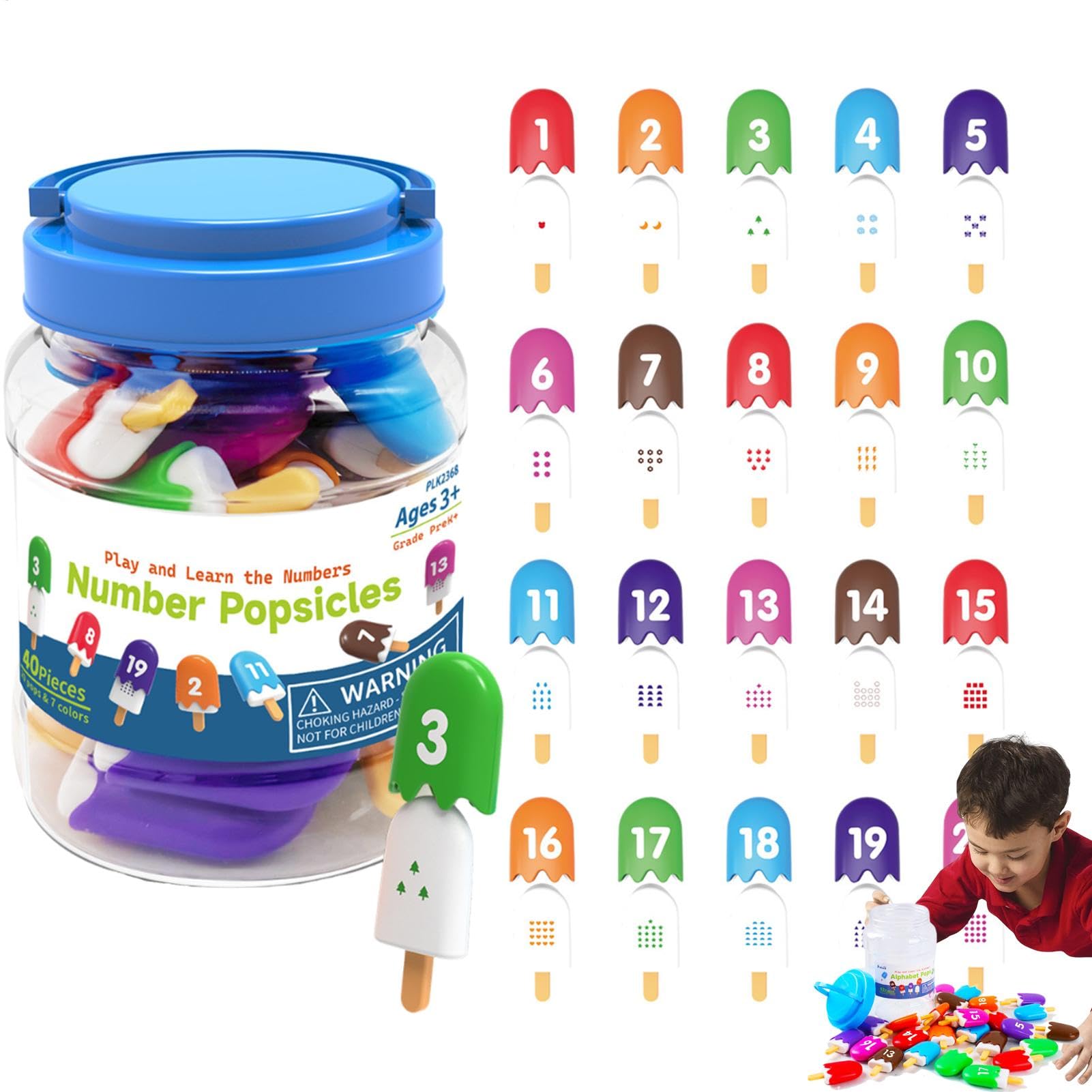 Juego de helados que empareja números, juguete educativo para emparejar letras de paletas, juguete de reconocimiento de helados, herramienta de aprendizaje atractiva, segura y duradera, 10x10x14,2 cm,