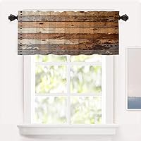 Vista 56 de Shrahala Cenefas de cocina de madera marrón con tablones vintage, panel de media ventana, tratamiento de ventana multicapa de poliéster opaco