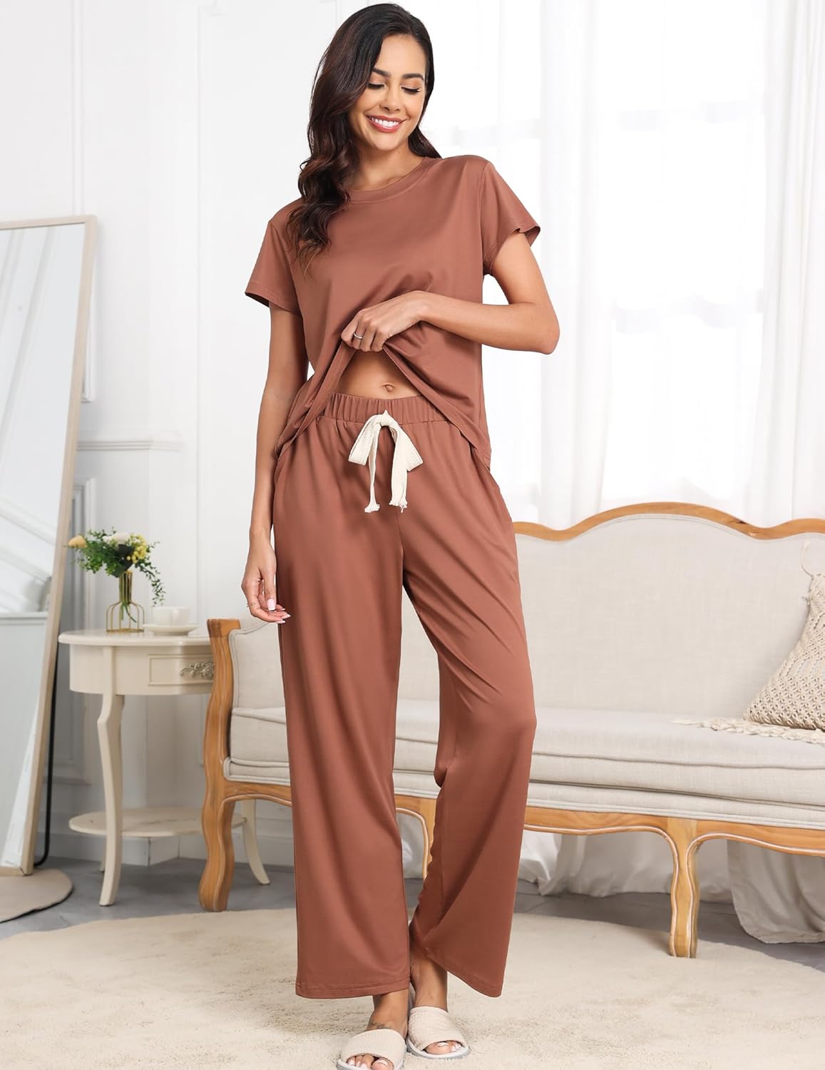 Womens Pajama Sets 2 Pieces Lounge Sets for women Short Sleeve Top with Long Pajama Pants Soft Sleepwear Pj Sets S-XL - Image 2