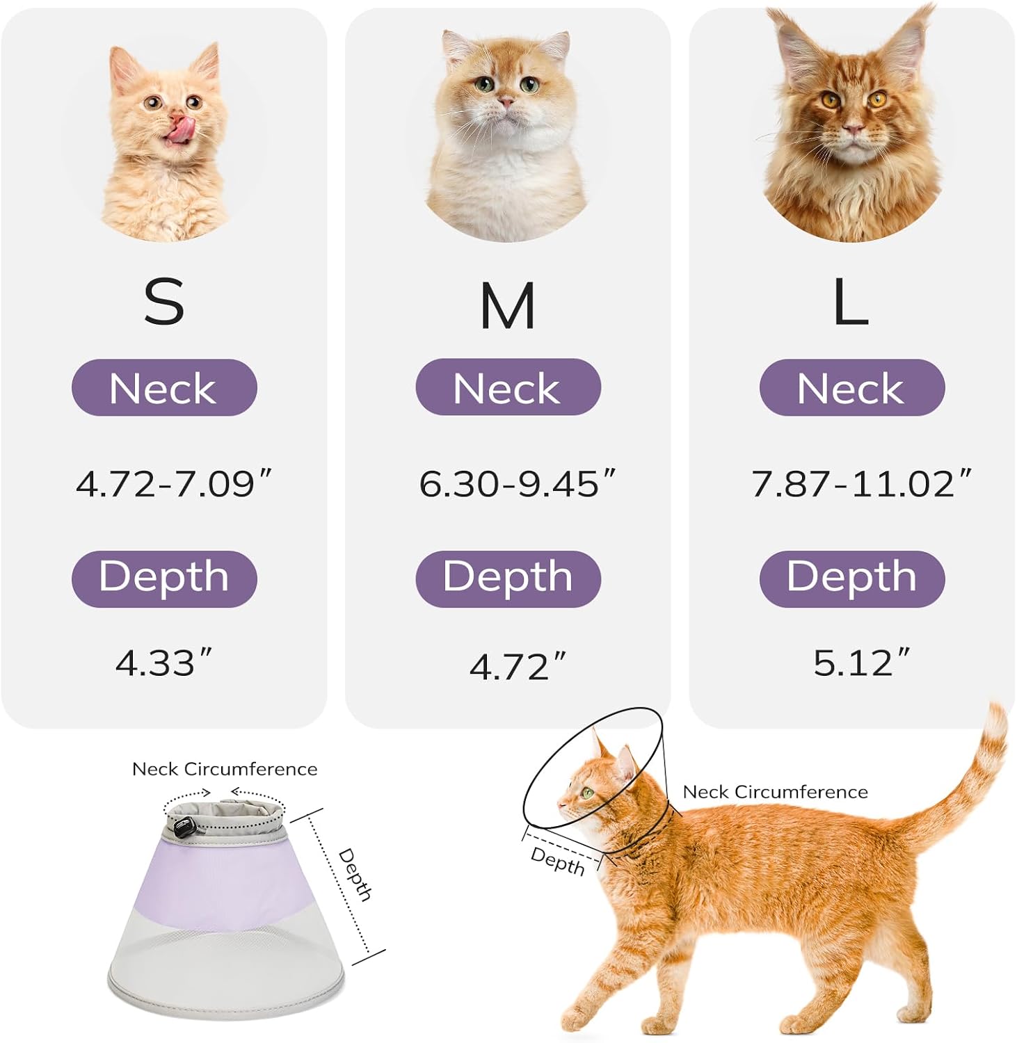 Supet Soft Cat Cone Collar to Stop Licking, Breathable Mesh Cone with Waterproof Liner Recovery Collar, for Kitten, Comfortable Elizabethan Alternative for Spay Neuter Grooming (M)