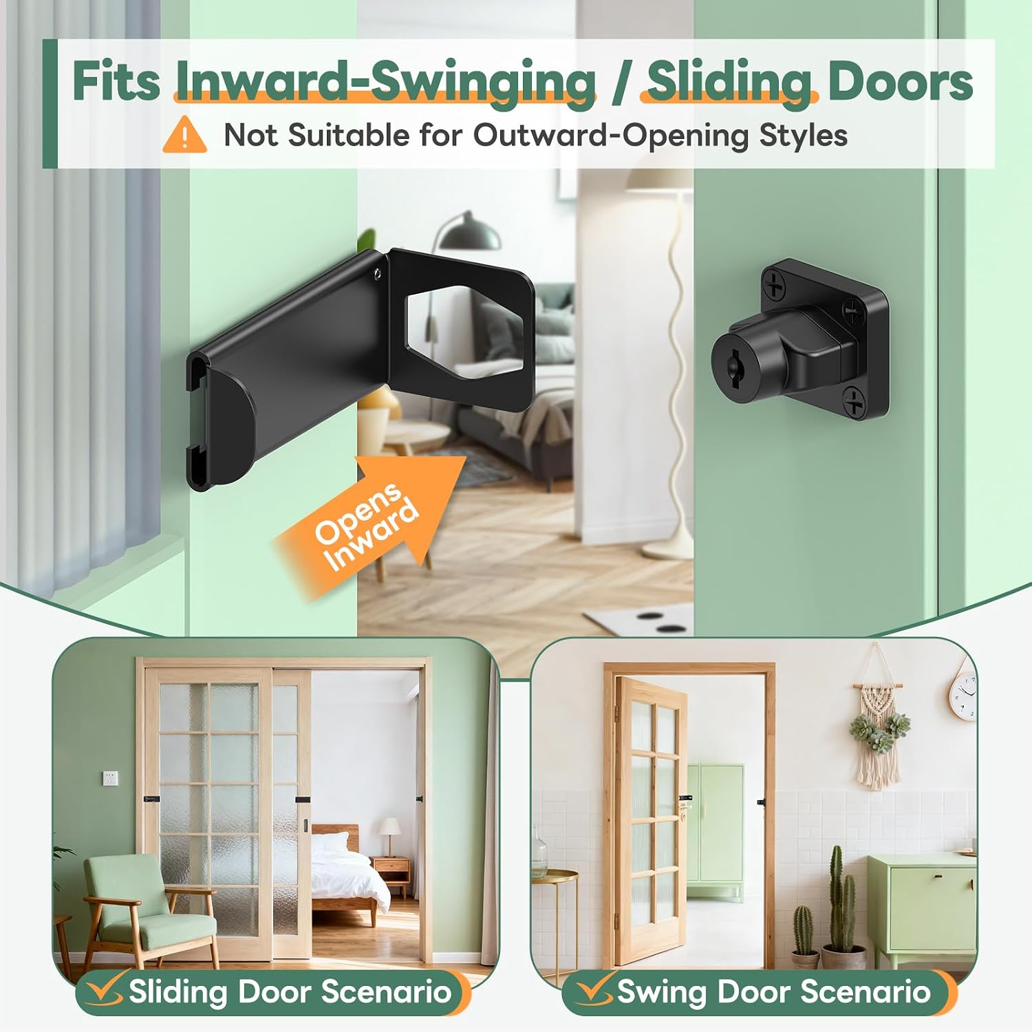 Keyed 90° Right Angle Door Lock, 3.3 Inch Lock Latches for Inward Opening & Sliding Doors, Shed - Security Latch​ Equipped with Independent Key (Black, 3.3In with Key-2PCS)