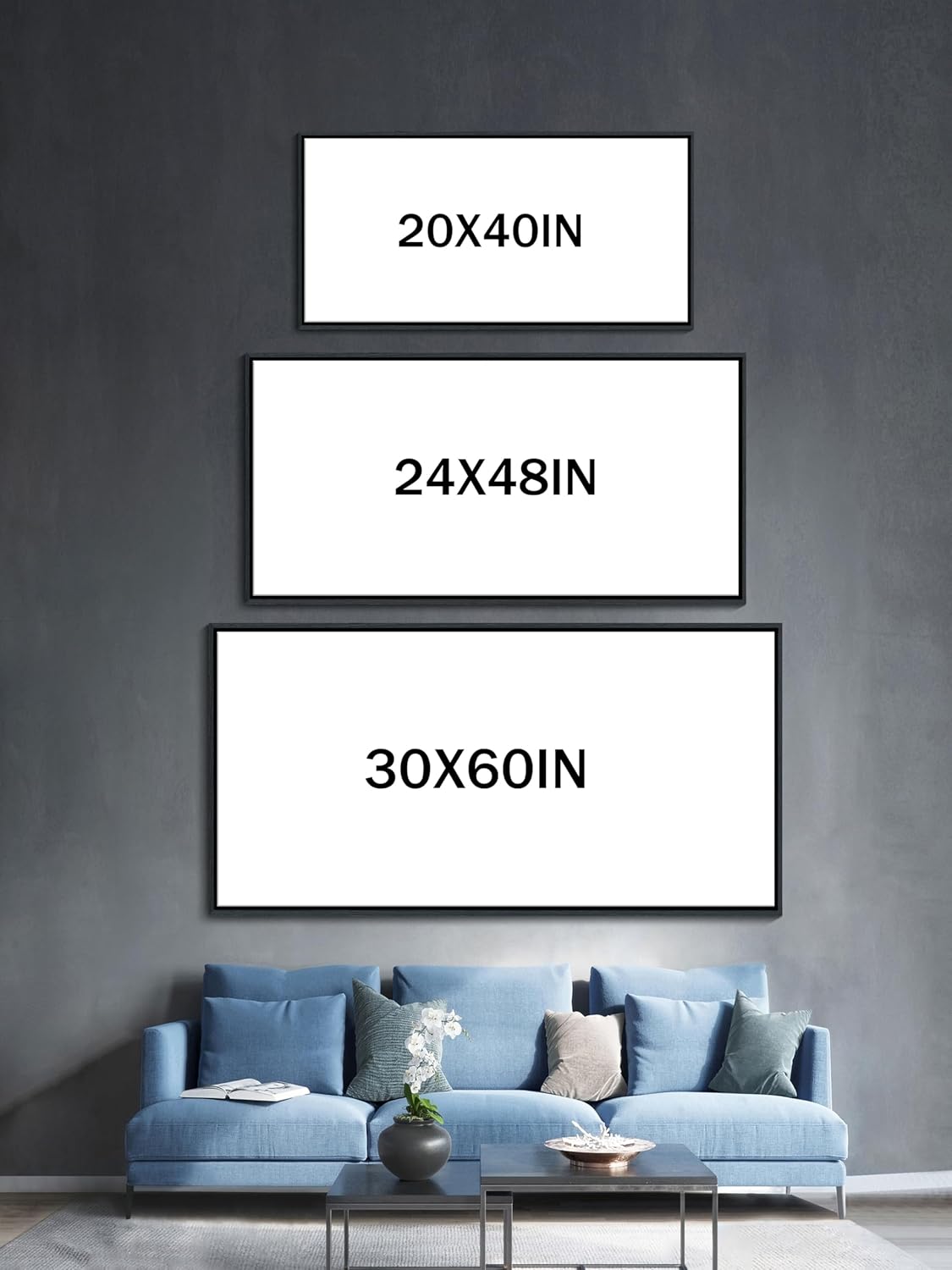 Abstract Line Art Framed Canvas - Blue and Grey Modern Wall Decor, Large 20x40 Inches, Minimalist Bedroom & Living Room Art, Ready to Hang