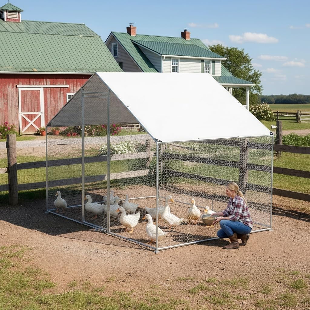 ele ELEOPTION 1 Pack Chicken Coop Cover Waterproof Chicken Run Tarp Cover with Ball Bungees Cords UV Shade Cloth for Outdoor Walk-in Chickens Run Pen 14.5X 6.5 FT White