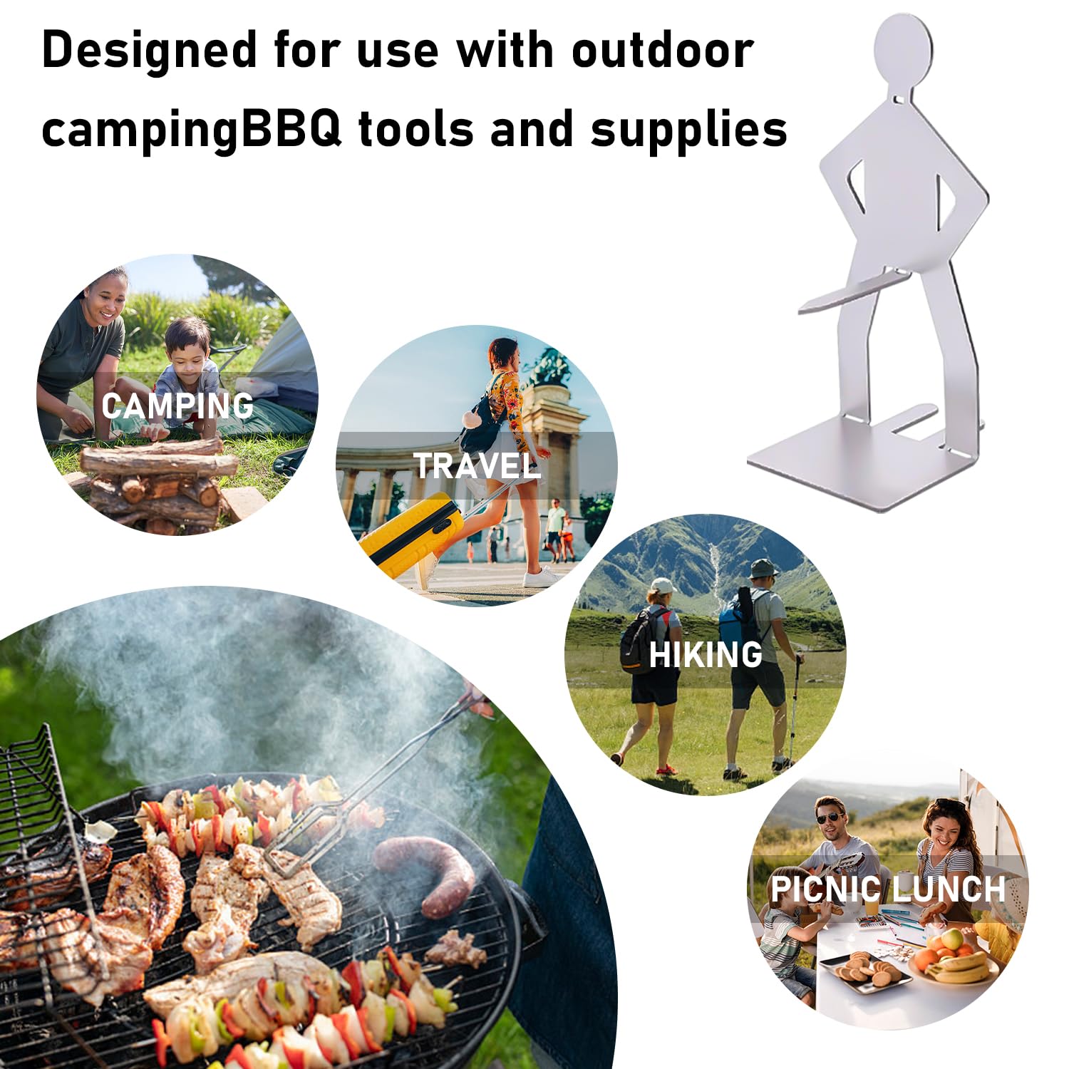 WUFGWBD 3-Piece Stainless Steel Barbecue Sausage Rack & 1-Piece Silicone Oil Brush, Silver, Grilling Accessories - Image 4