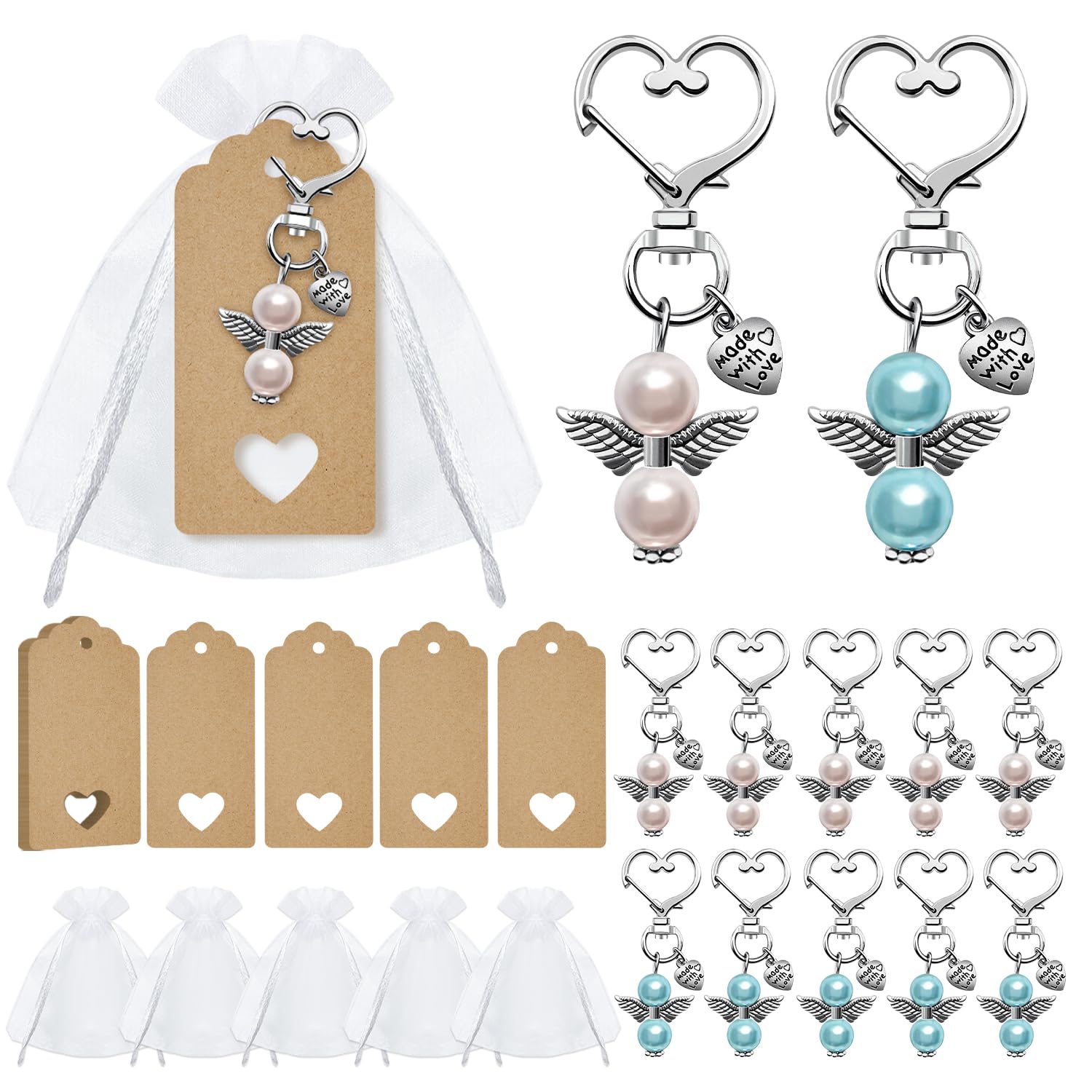Ciondolo Portafortuna Angelo Custode Con Sacchetto In Organza E Biglietto – Regalo Di Addio Per Colleghi, Laurea, Natale, Battesimo, Bomboniera, Bianco, Taglia L