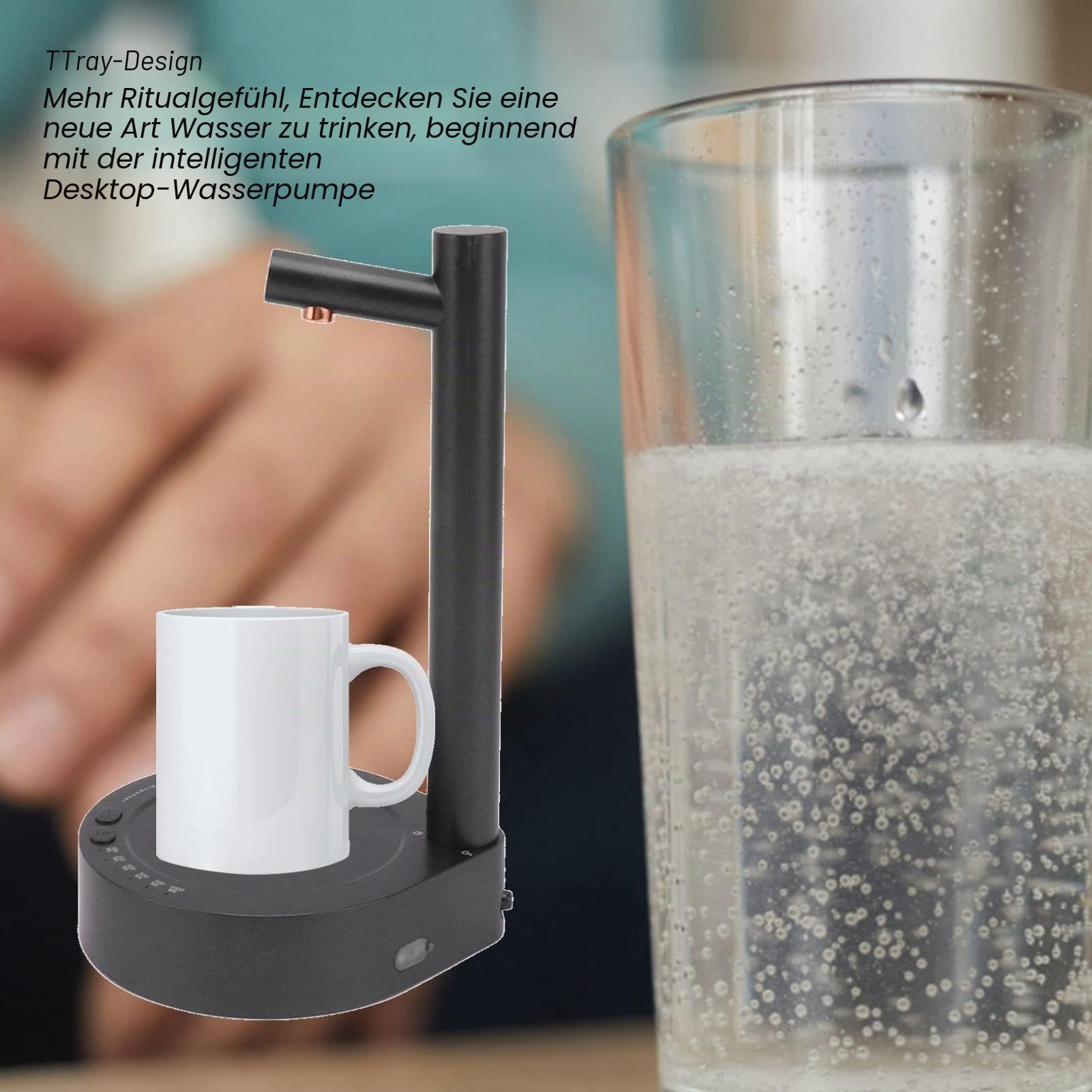 Kabellose Wasserflaschenpumpe, Kabellose Wasserflaschenpumpe, Abnehmbarer Automatischer Wasserspender, Tragbarer Wasserpumpenspender für Zuhause, Küche, Büro (Schwarz)