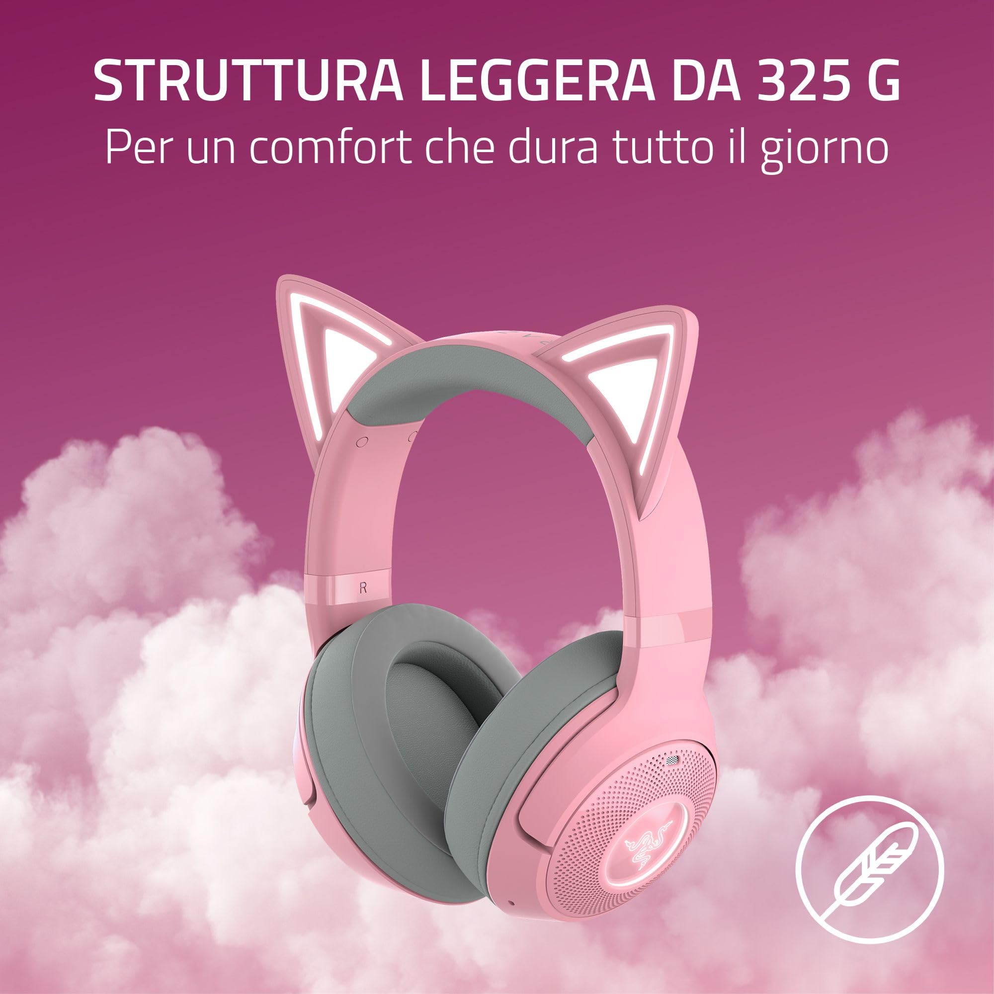 Razer Kraken Kitty V2 BT - Auriculares RGB inalámbricos por Bluetooth con orejas de gatito (Bluetooth 5.2, Diafragmas TriForce de 40 mm, Construcción ligera de 325 g) Quartz Rosa
