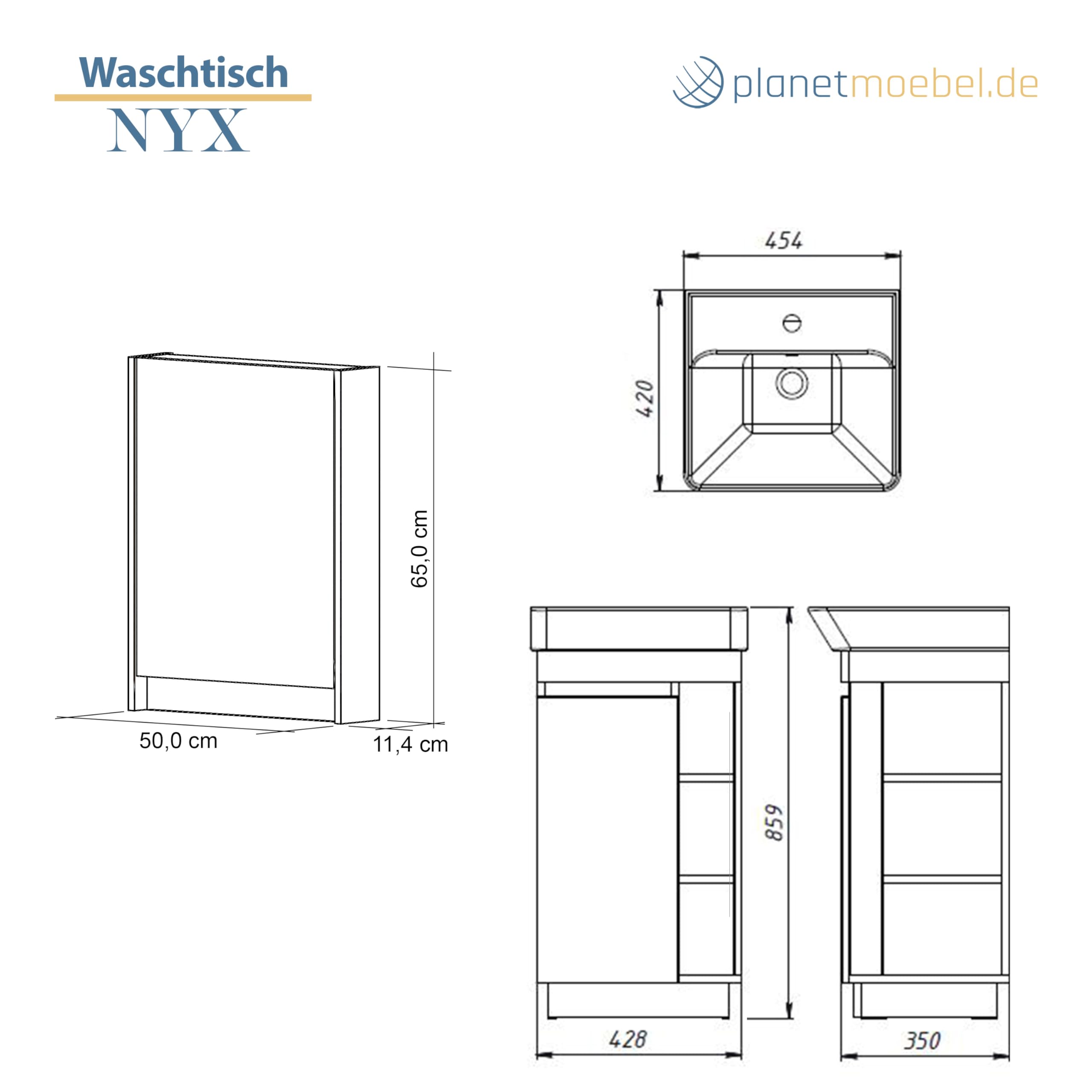Planetmöbel Nyx Ensemble de Meubles de Salle de Bain 2 pièces Lavabo Meuble sous Vasque 45 x 85,9 x 42 cm Chêne Wotan/Anthracite avec Armoire de Toilette 50 x 65 x 11,4 cm avec Lampe LED apparente