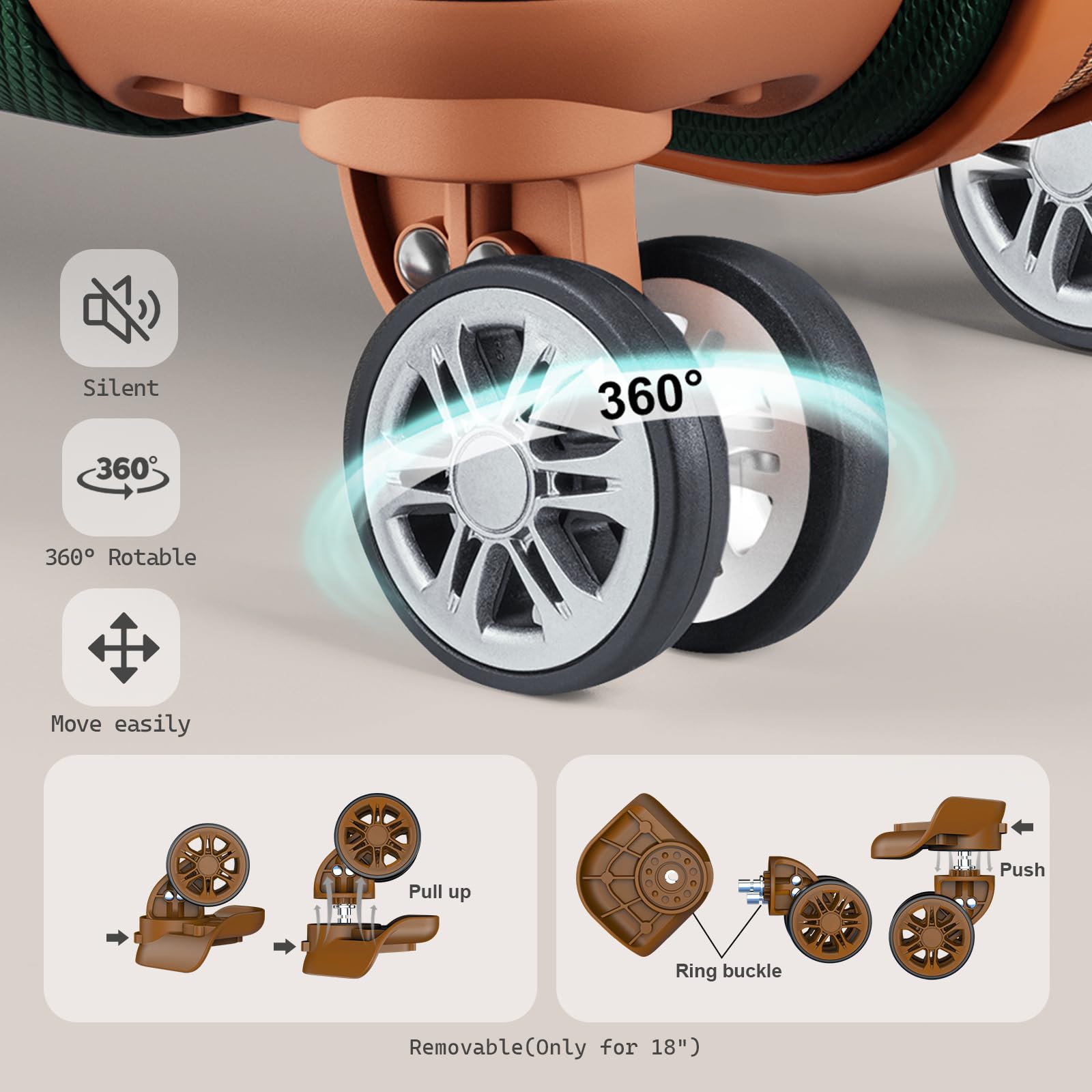 Melalenia Luggage Sets 7 Piece Hard Shell Carry on Suitcase with Spinner Wheels and TSA Lock, Lightweight Travel Duffel Bag for Women, Beige Brown