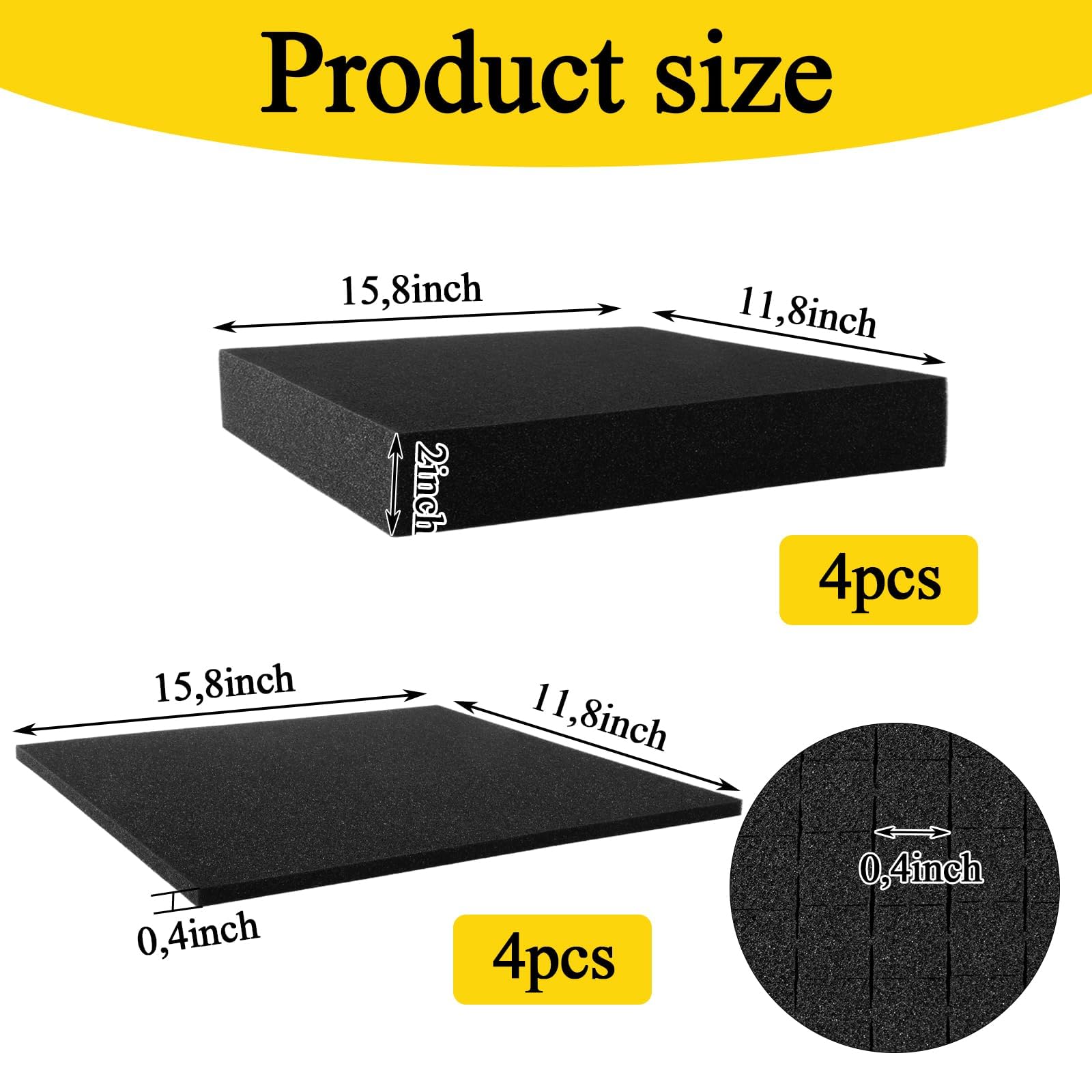 Pianka w kostce, 4 sztuki, 300 x 400 x 50 mm/4 sztuki 300 x 400 x 10 mm, pianka rastrowa, czarna, wkładka piankowa, narzędzie